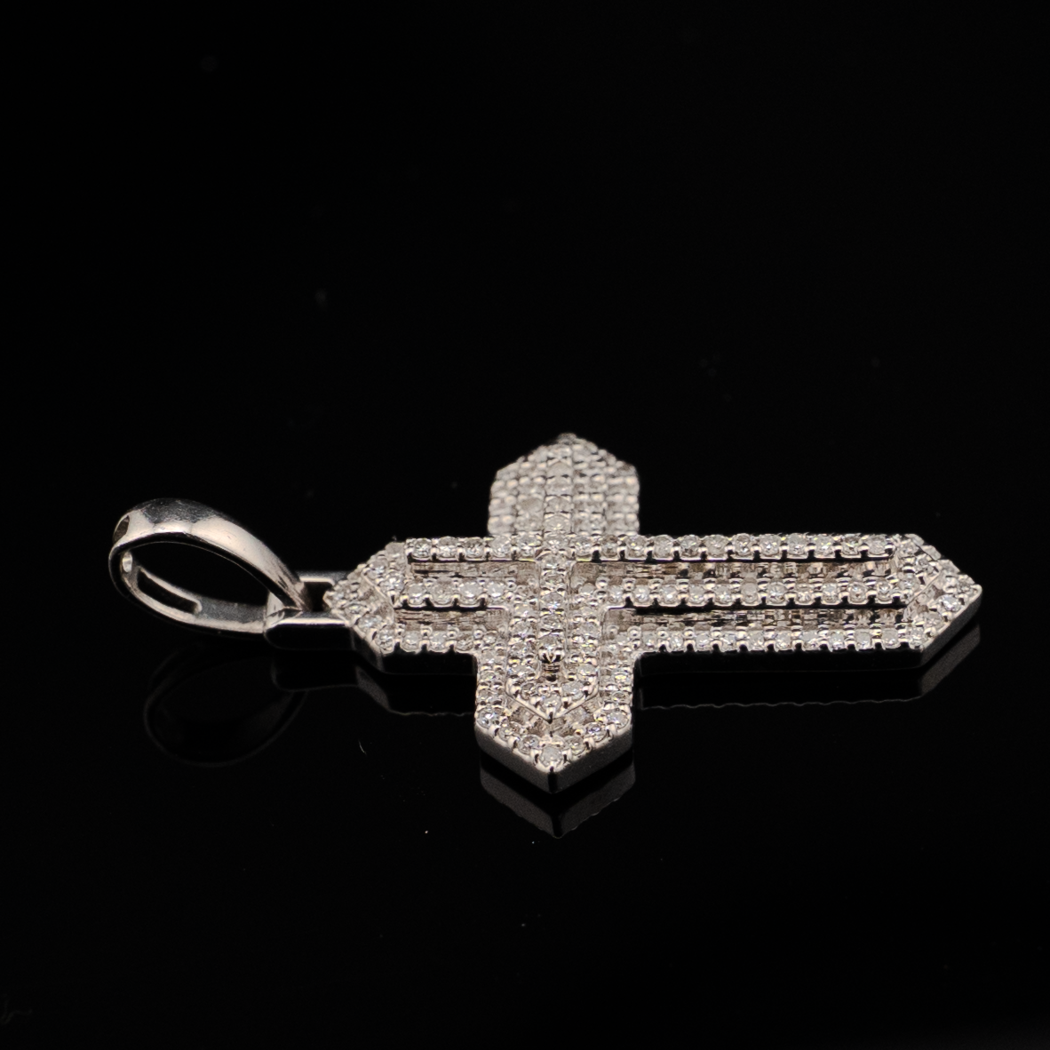 925 Natural Diamond 0.35 CTW Religious Cross Pendant Men Women Charm