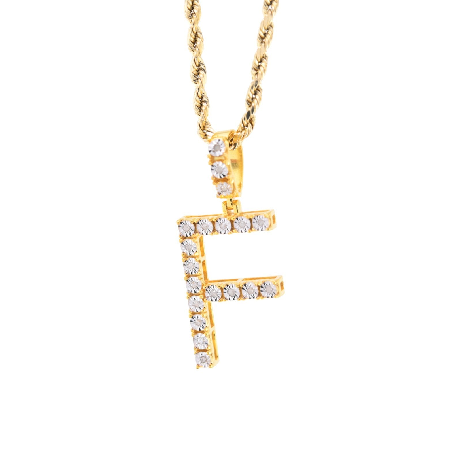 925 Yellow Natural 0.15 CTW Diamond Initial Alphabet "F" Pendant 2g Unisex Charm