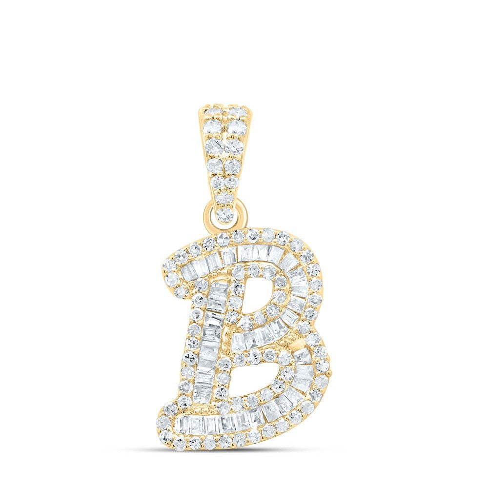 0.38CTW Natural Diamond 10k Yellow Gold 1.49g Initial Letter "B" Pendant Charm