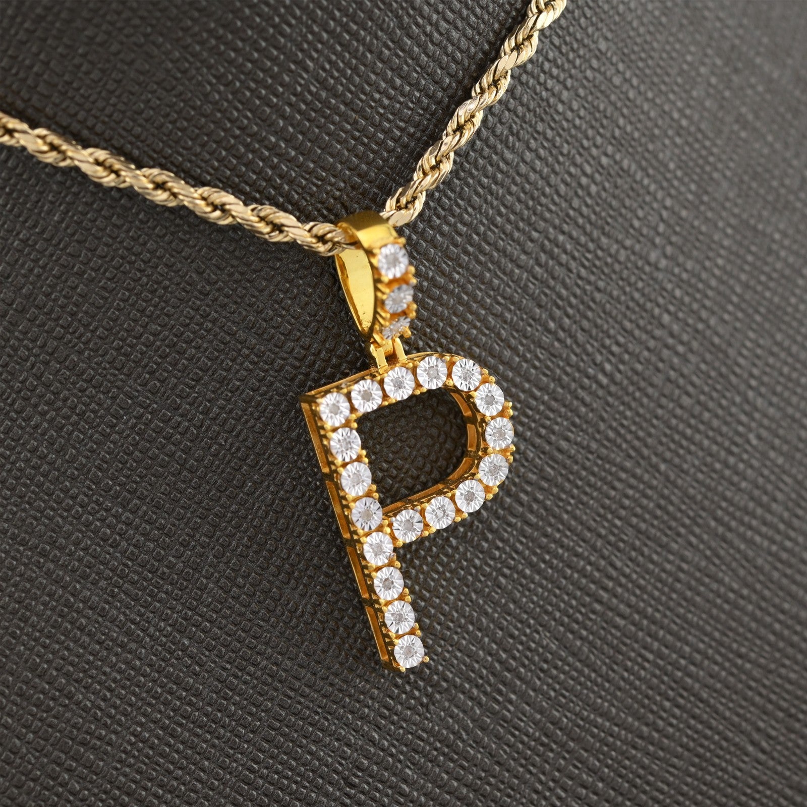 925 Yellow Natural 0.15 CTW Diamond Initial Alphabet "P" Pendant 2g Unisex Charm