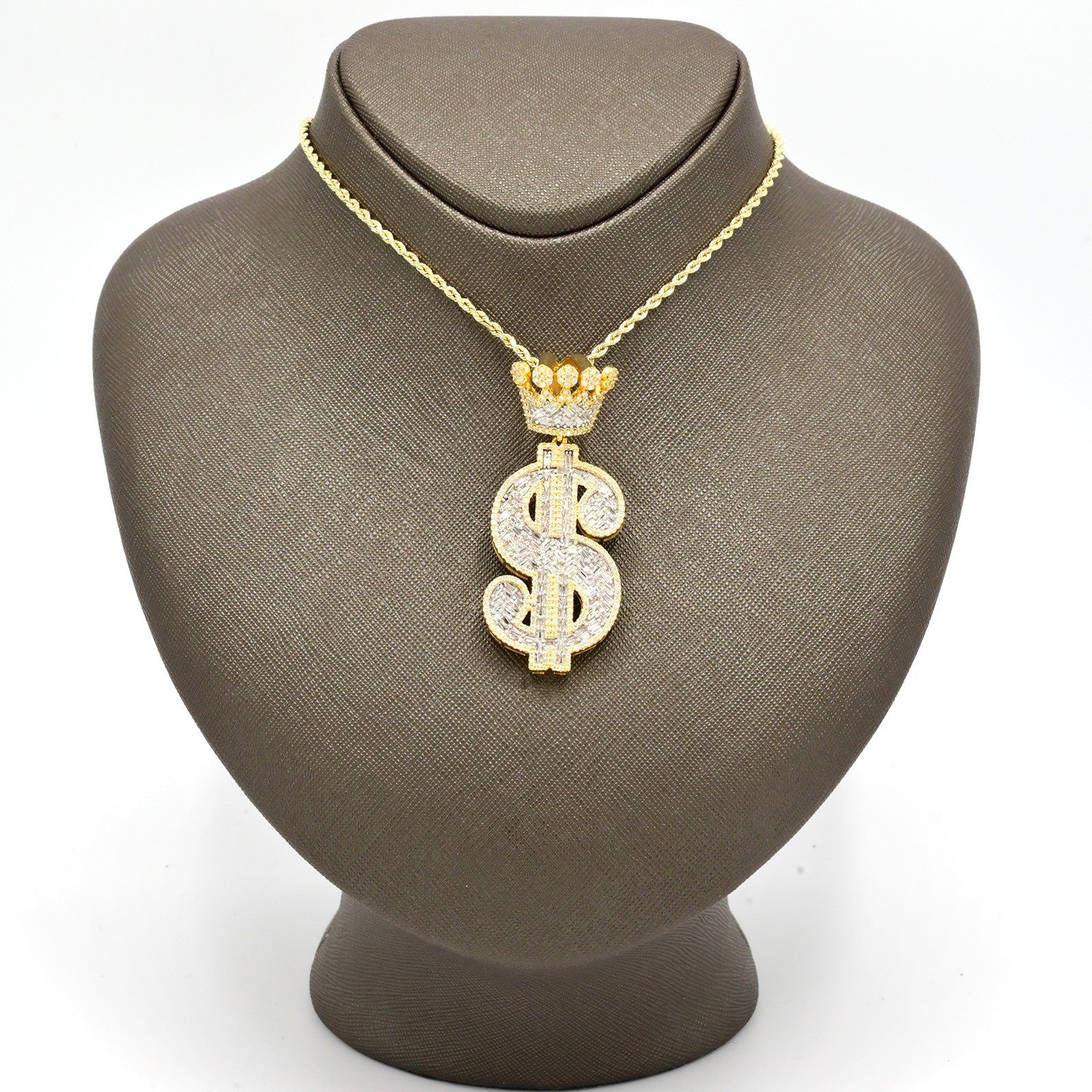 10k Yellow Gold 3.5CTW Round & Baguette Diamond Dollar Sign Pendant 17.8g Charm