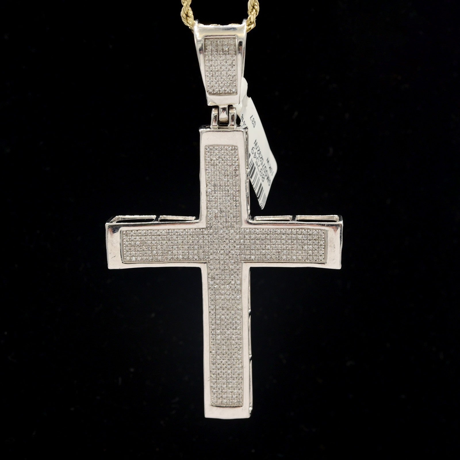 10k White Gold 1.8CTW Natural Diamond Iced-Out Mens Cross Charm Pendant 16.5gms