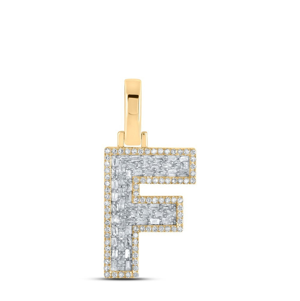 10k Yellow Gold Mens 0.44 CTW Baguette Diamond Initial "F" Charm 1.91g Pendant