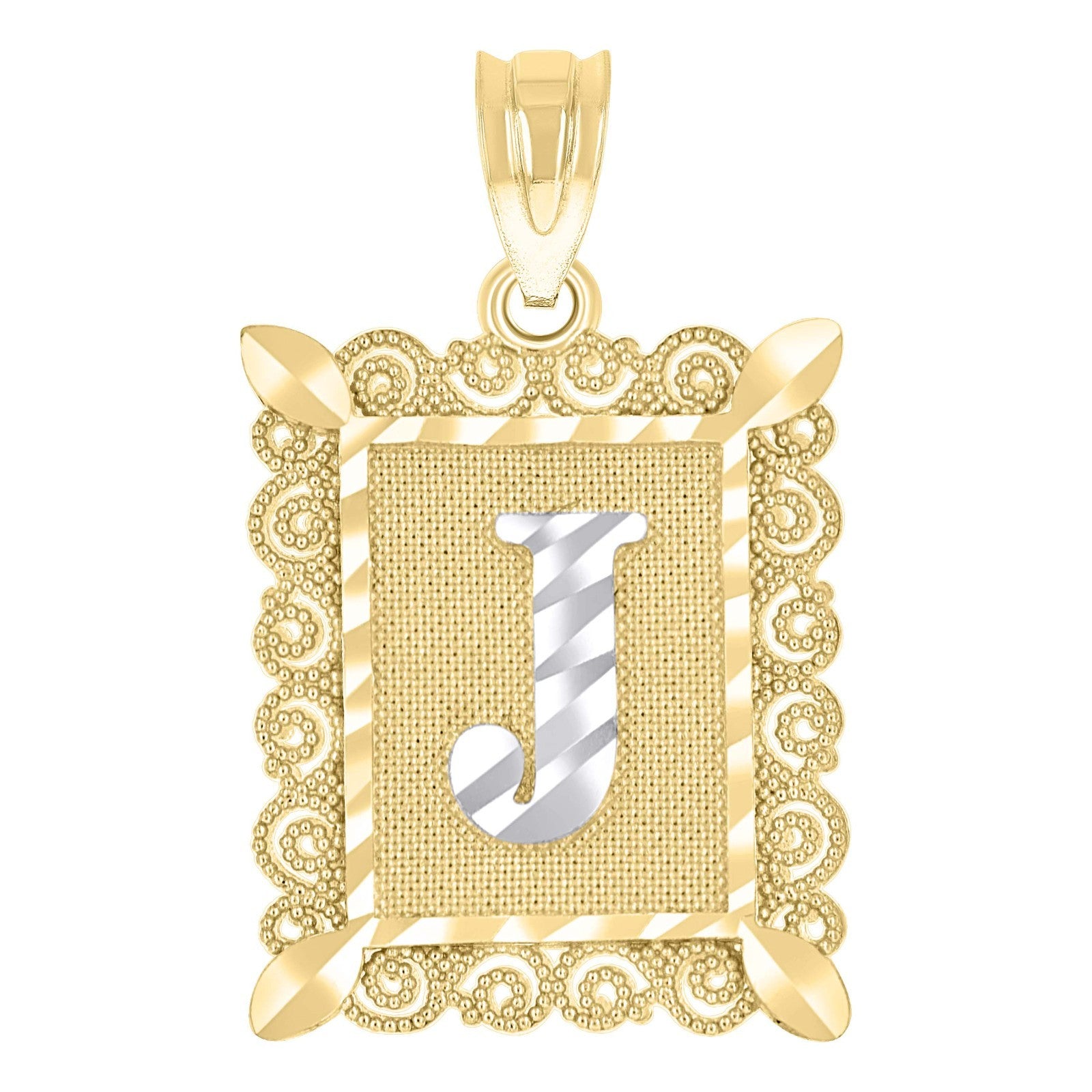 10k Yellow & White Gold Initial Letter "J" Pendant 1g Alphabet Unisex Charm