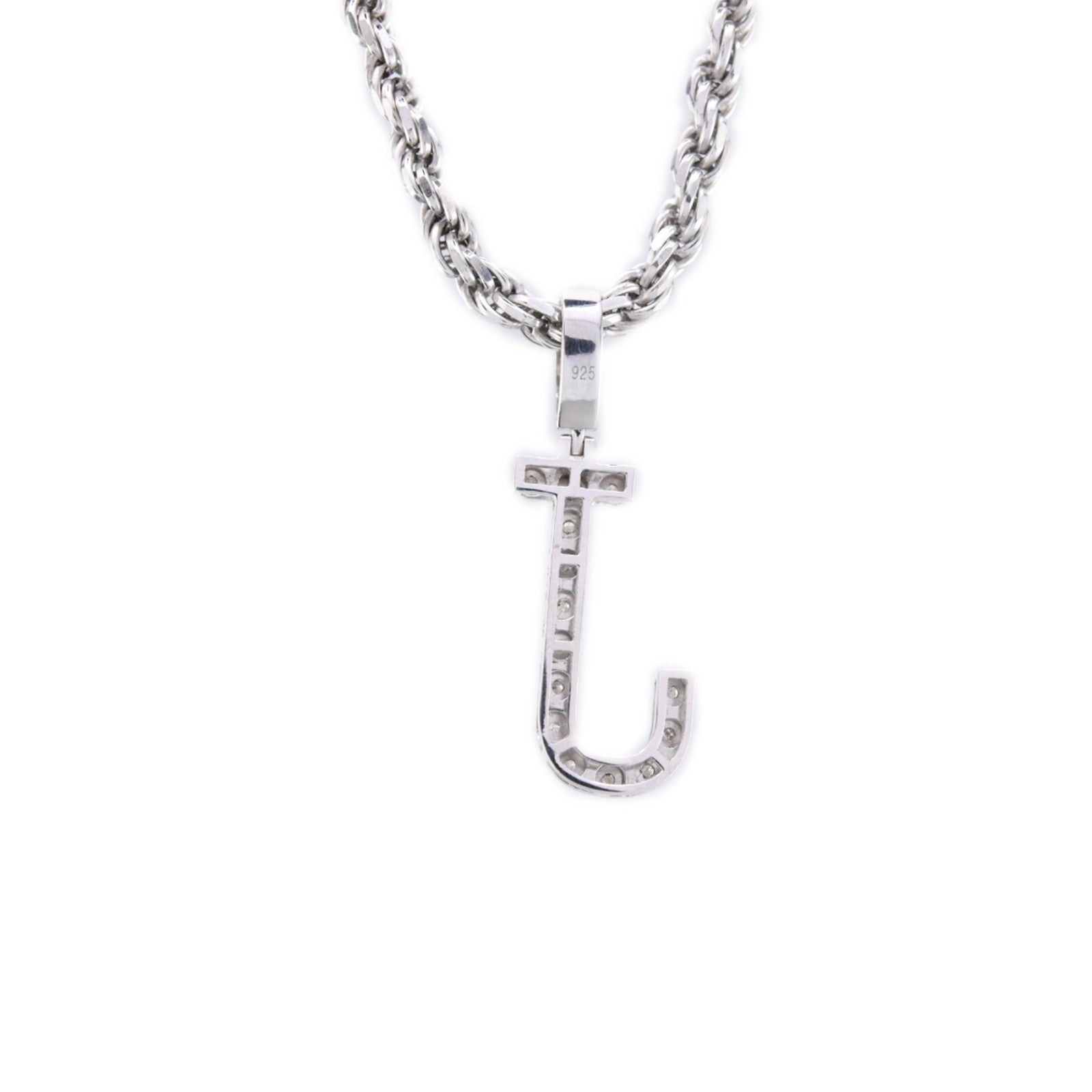925 Silver Natural 0.15 CTW Diamond Initial Alphabet "J" Pendant 2g Unisex Charm