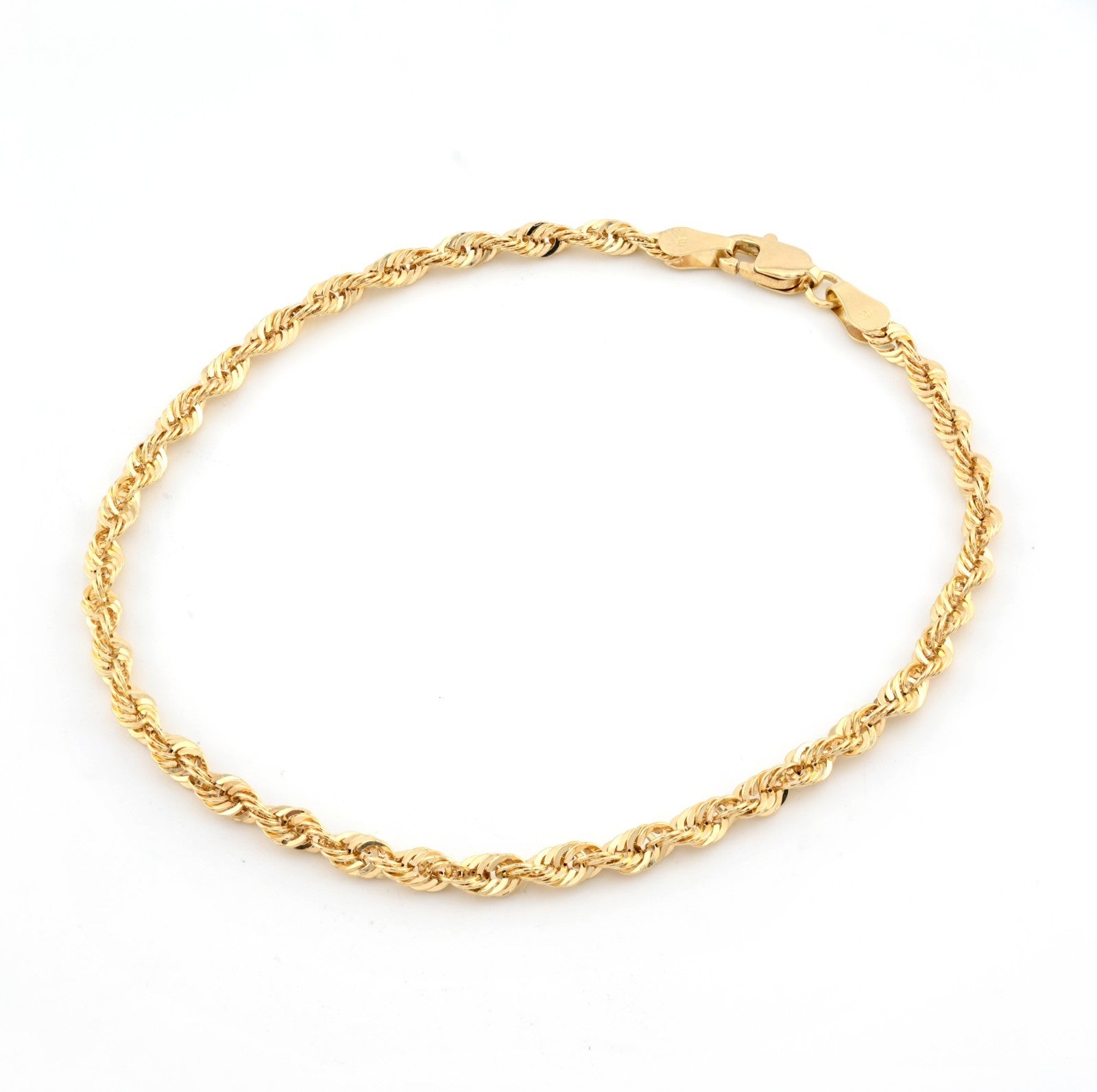 10kt Yellow Gold Rope Bracelet 8'' Chain 3mm Women Men Necklace 2g