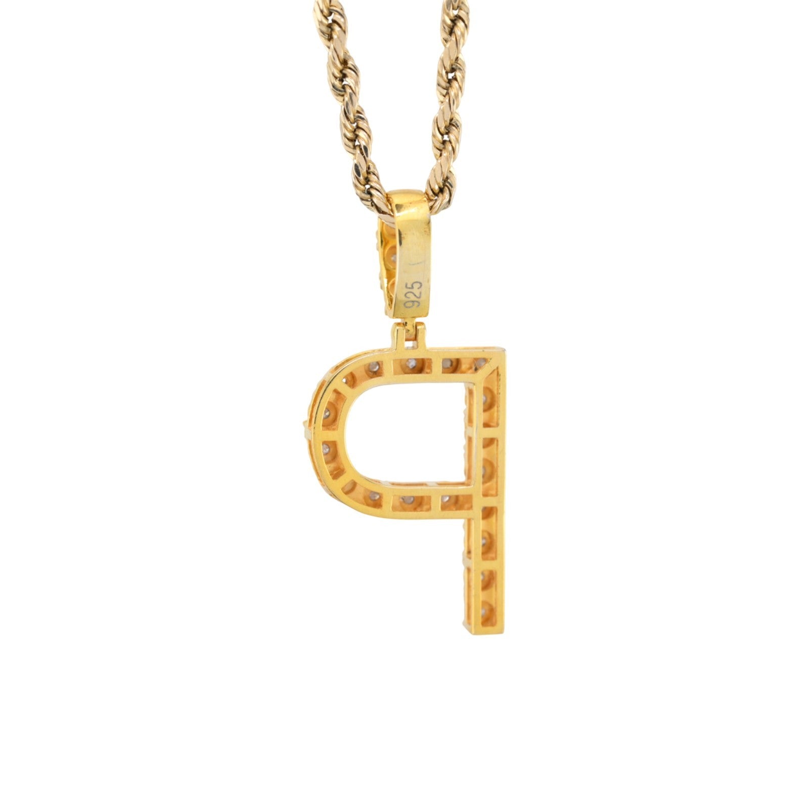 925 Yellow Natural 0.15 CTW Diamond Initial Alphabet "P" Pendant 2g Unisex Charm