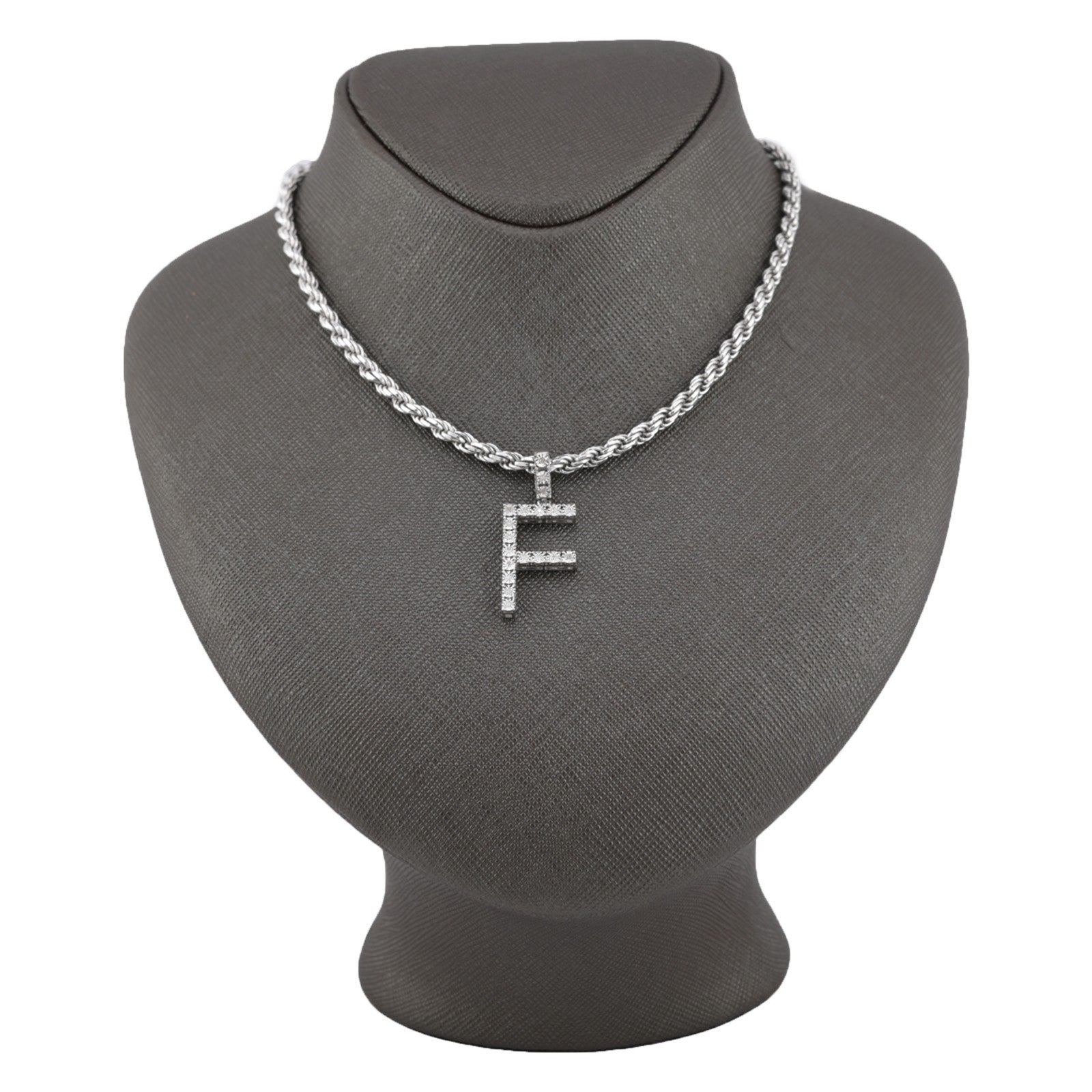 925 Silver Natural 0.15 CTW Diamond Initial Alphabet "F" Pendant 2g Unisex Charm