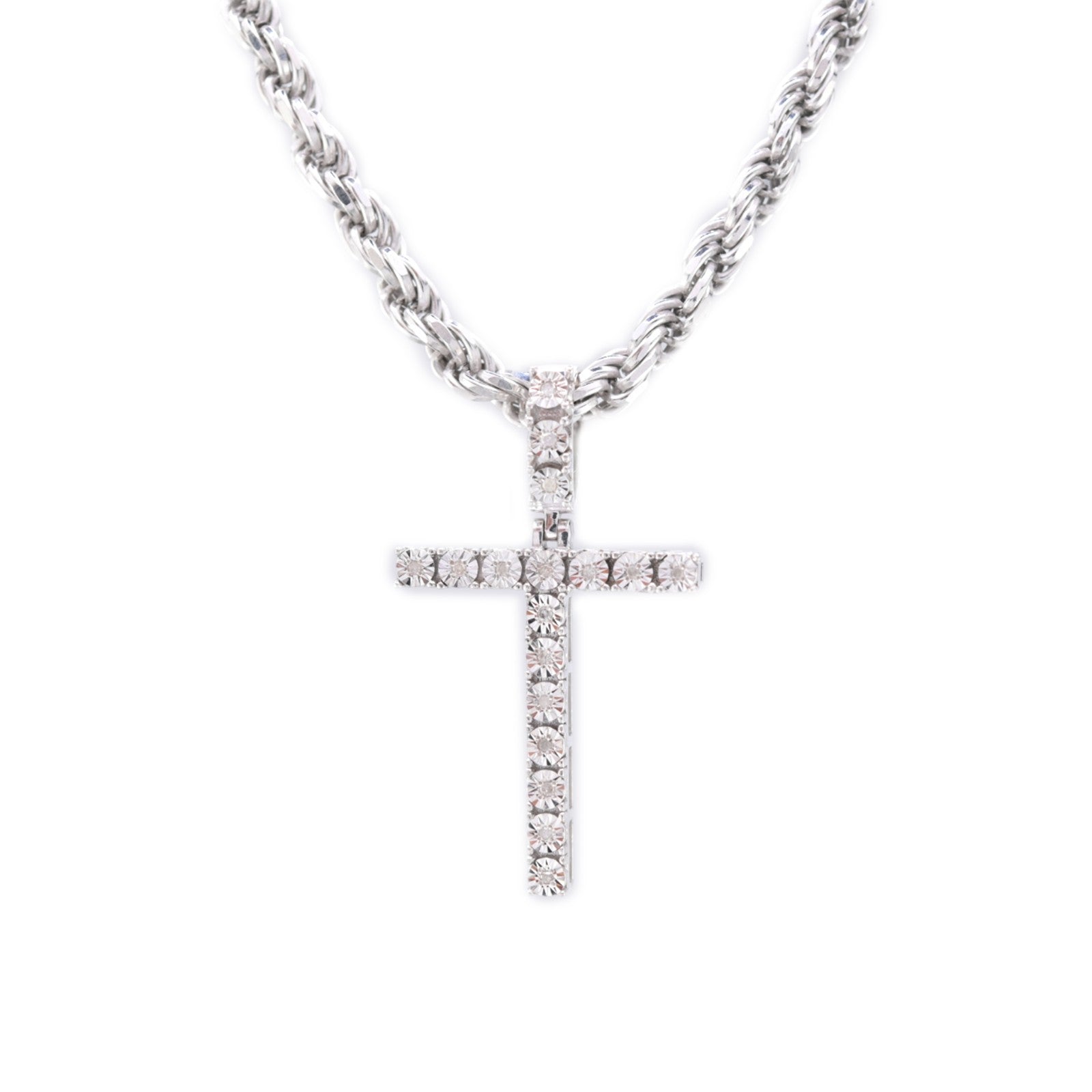 925 Silver Natural 0.15 CTW Diamond Initial Alphabet "T" Pendant 2g Unisex Charm