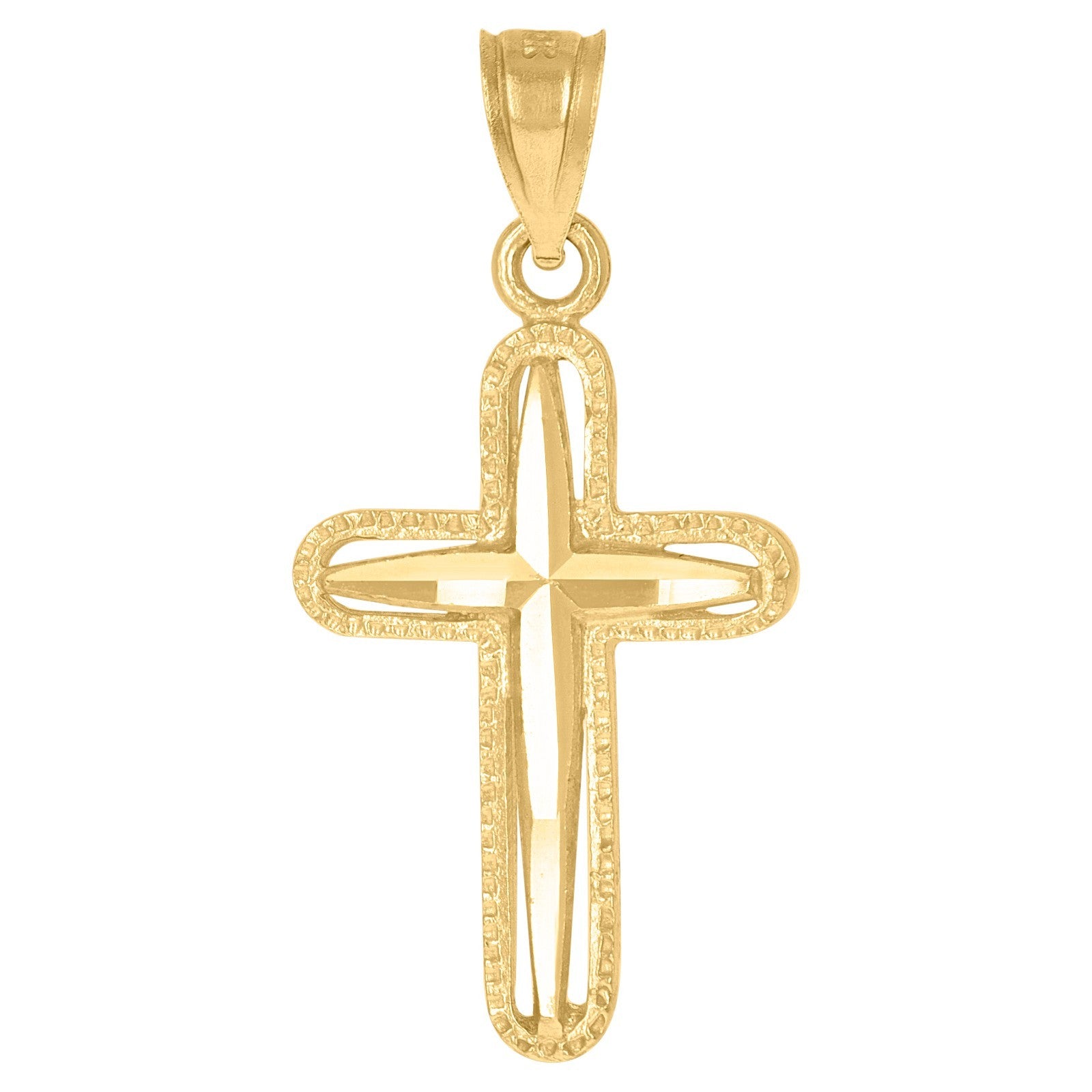 Mens Womens Pure 10k Yellow Gold Diamond-Cut Cross Religious Charm 1.6g Pendant