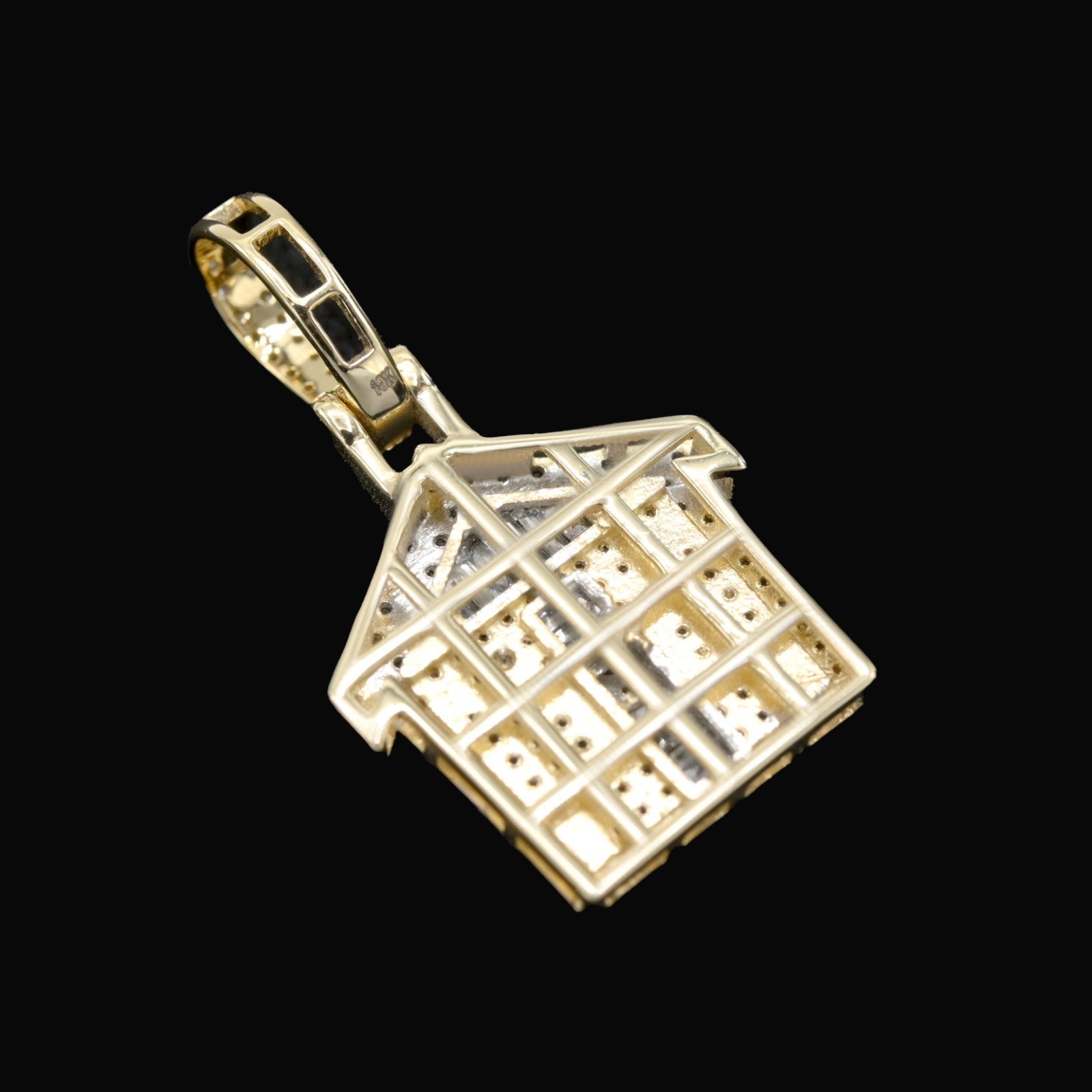 10k Yellow Gold 0.7CTW Round & Baguette Diamond Trap House Pendant 2.5g Charm