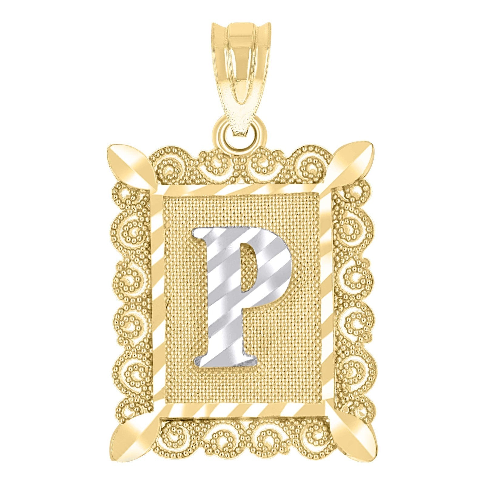 10k Yellow & White Gold Initial Letter "P" Pendant 1g Alphabet Unisex Charm