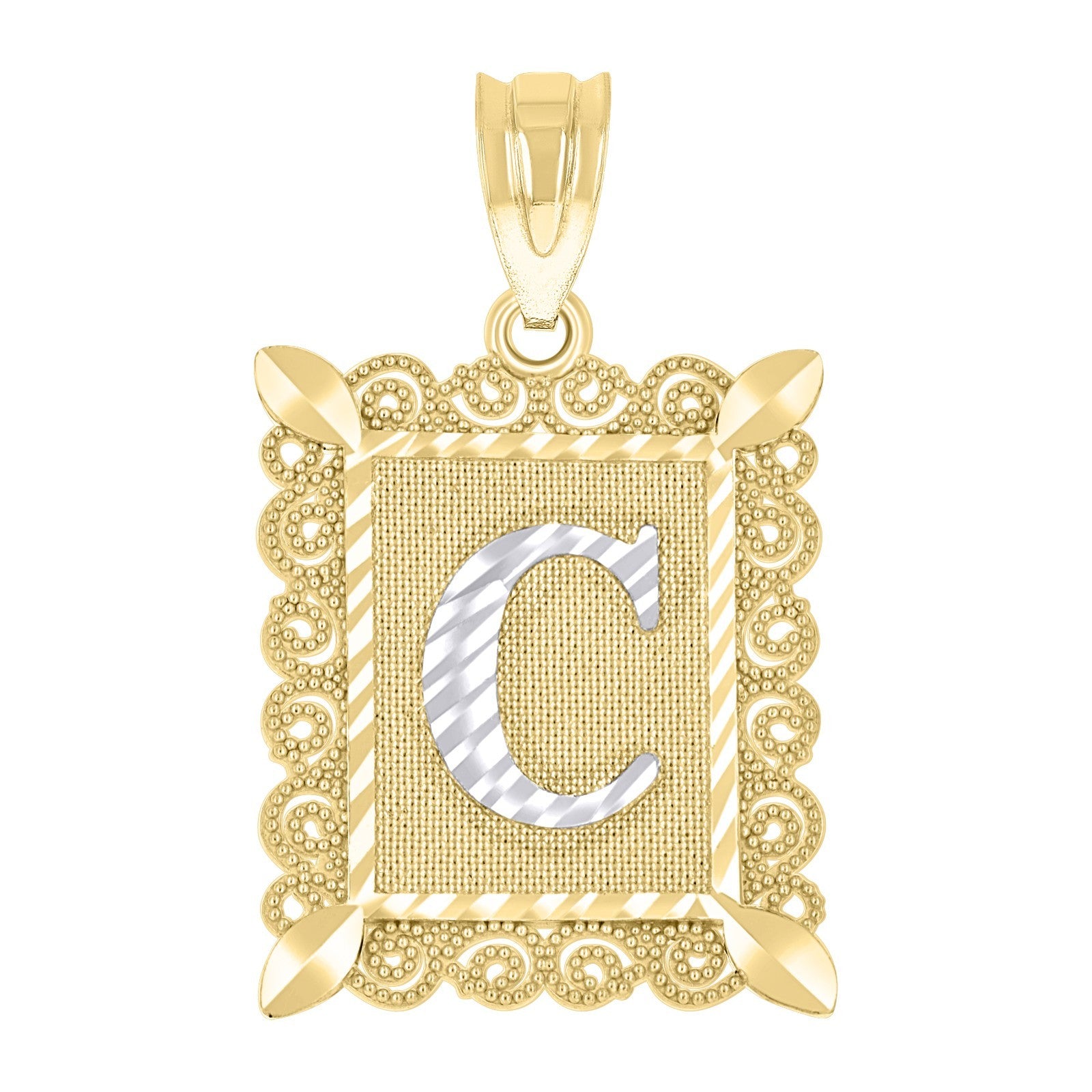 10k Yellow & White Gold Initial Letter "C" Pendant 2.2g Alphabet Unisex Charm