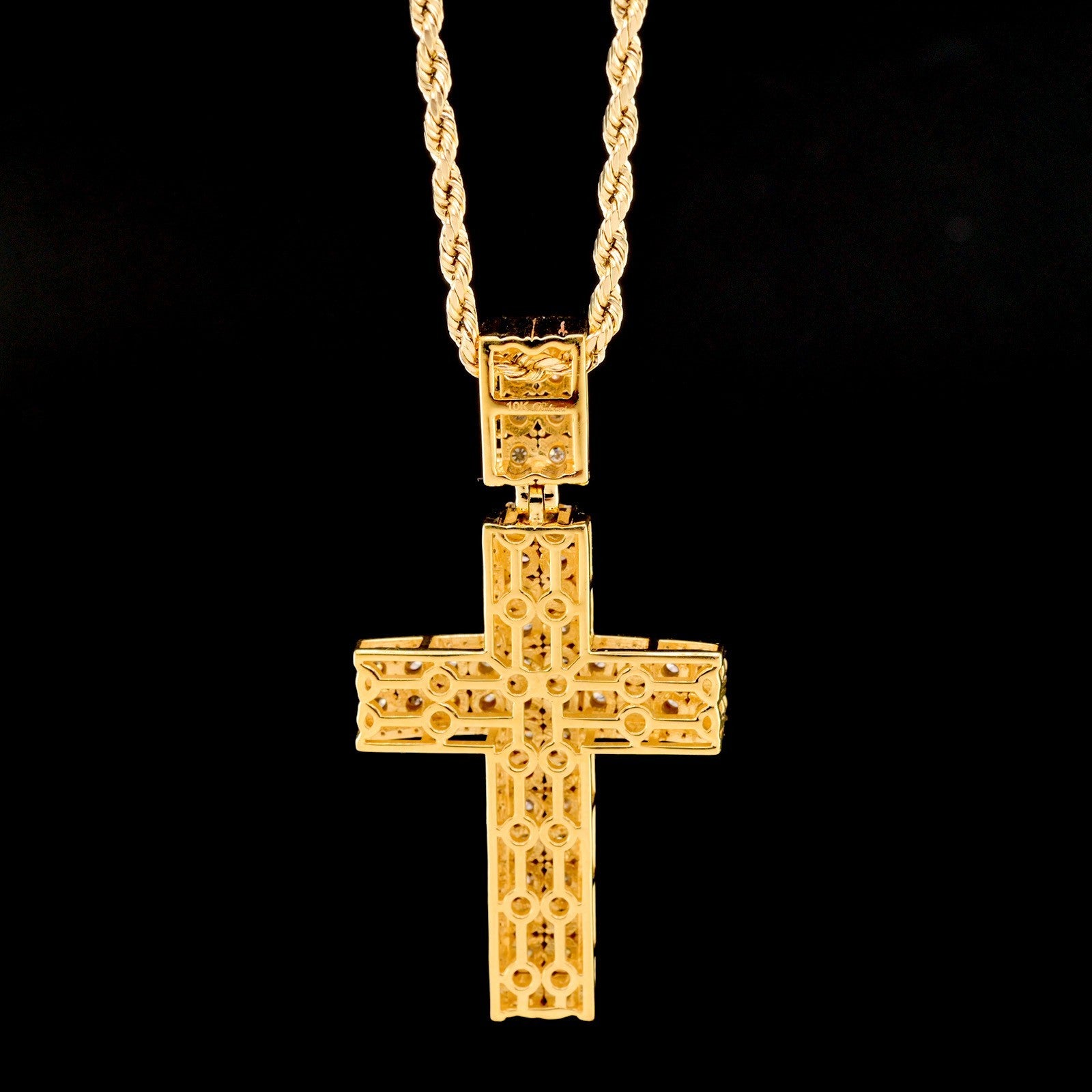 10k Yellow Gold 1.05CTW Natural Round Diamond Cross Religious Pendant 9.6g Charm