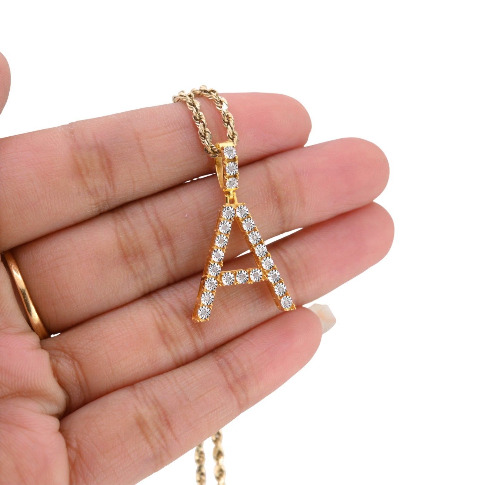 Plated 925 Sterling Silver Natural Diamond Pendant 2 grams Charm A to Z Initials