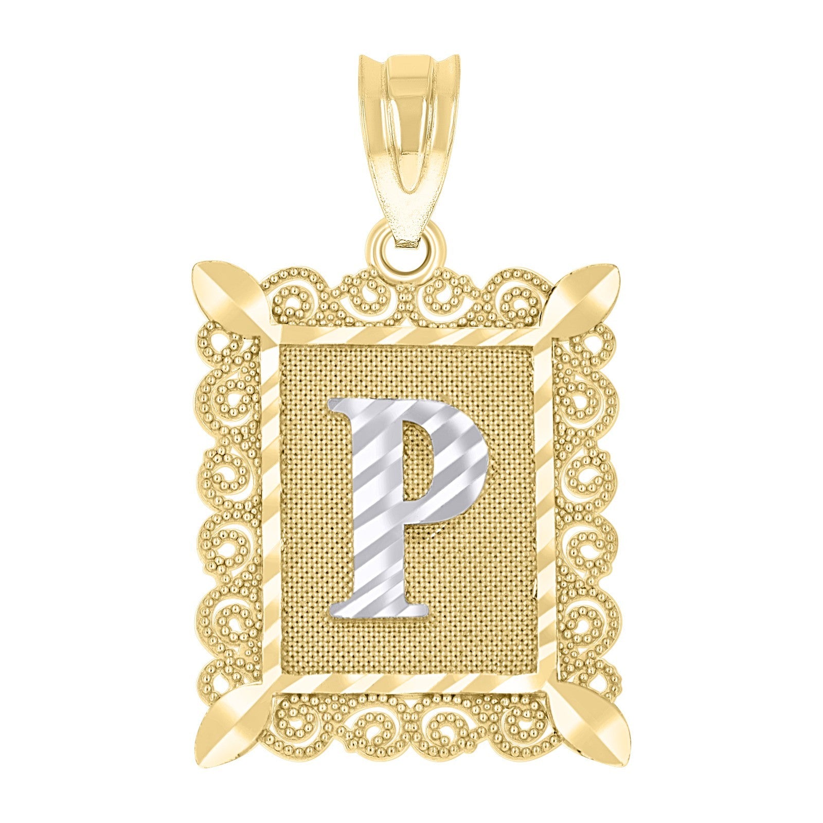 10k Yellow & White Gold Initial Letter "P" Pendant 2.2g Alphabet Unisex Charm