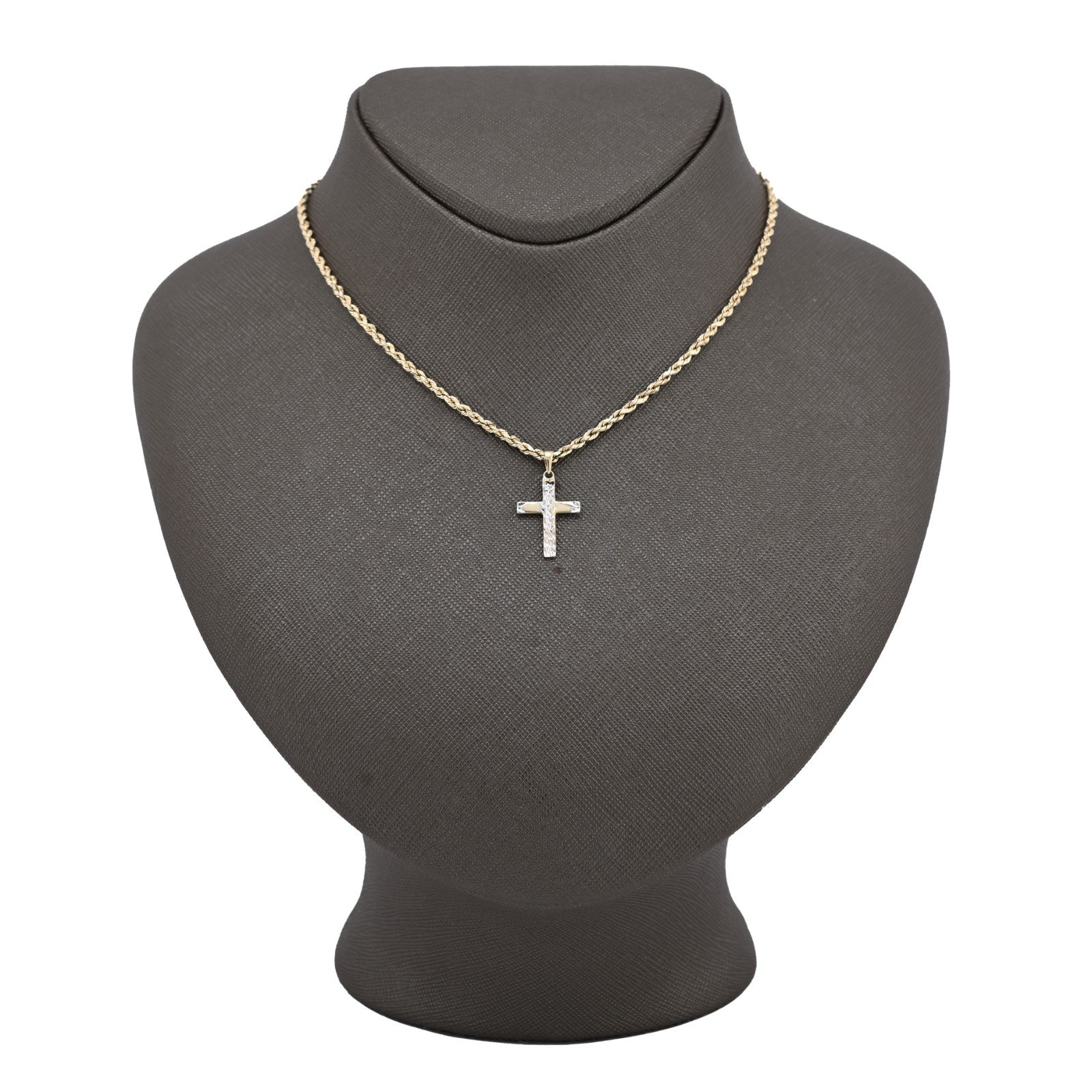 Unisex 10k Yellow & White Gold Diamond Cut Cross Charm Religious 0.7gms Pendant