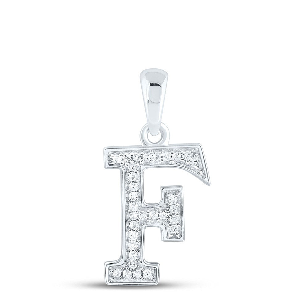 10k White Gold 0.08CTW Natural Diamond Initial "F" Charm 0.57g Alphabet Pendant