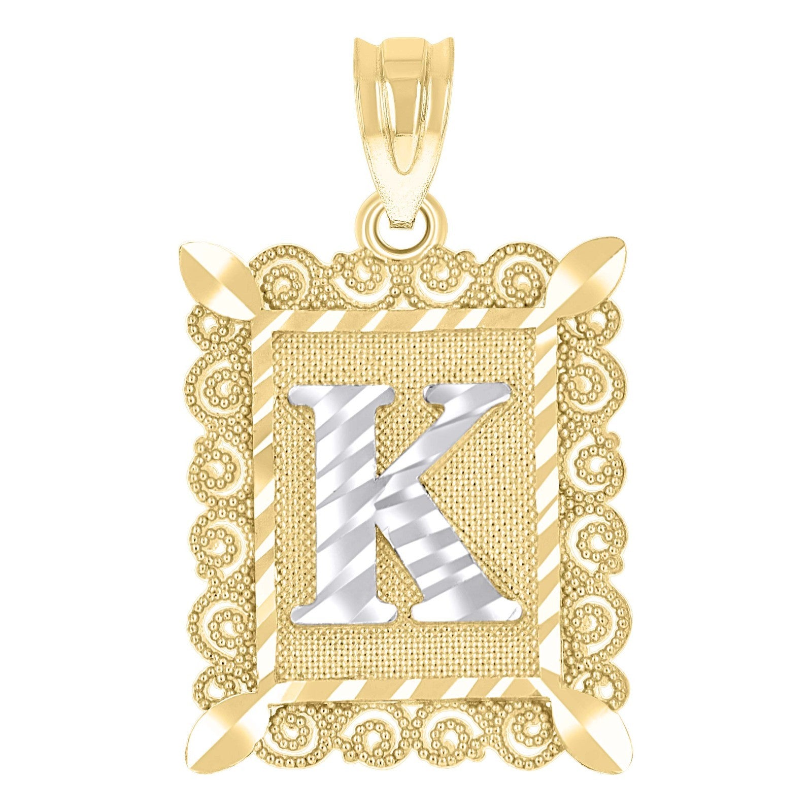 10k Yellow & White Gold Initial Letter "K" Pendant 1g Alphabet Unisex Charm
