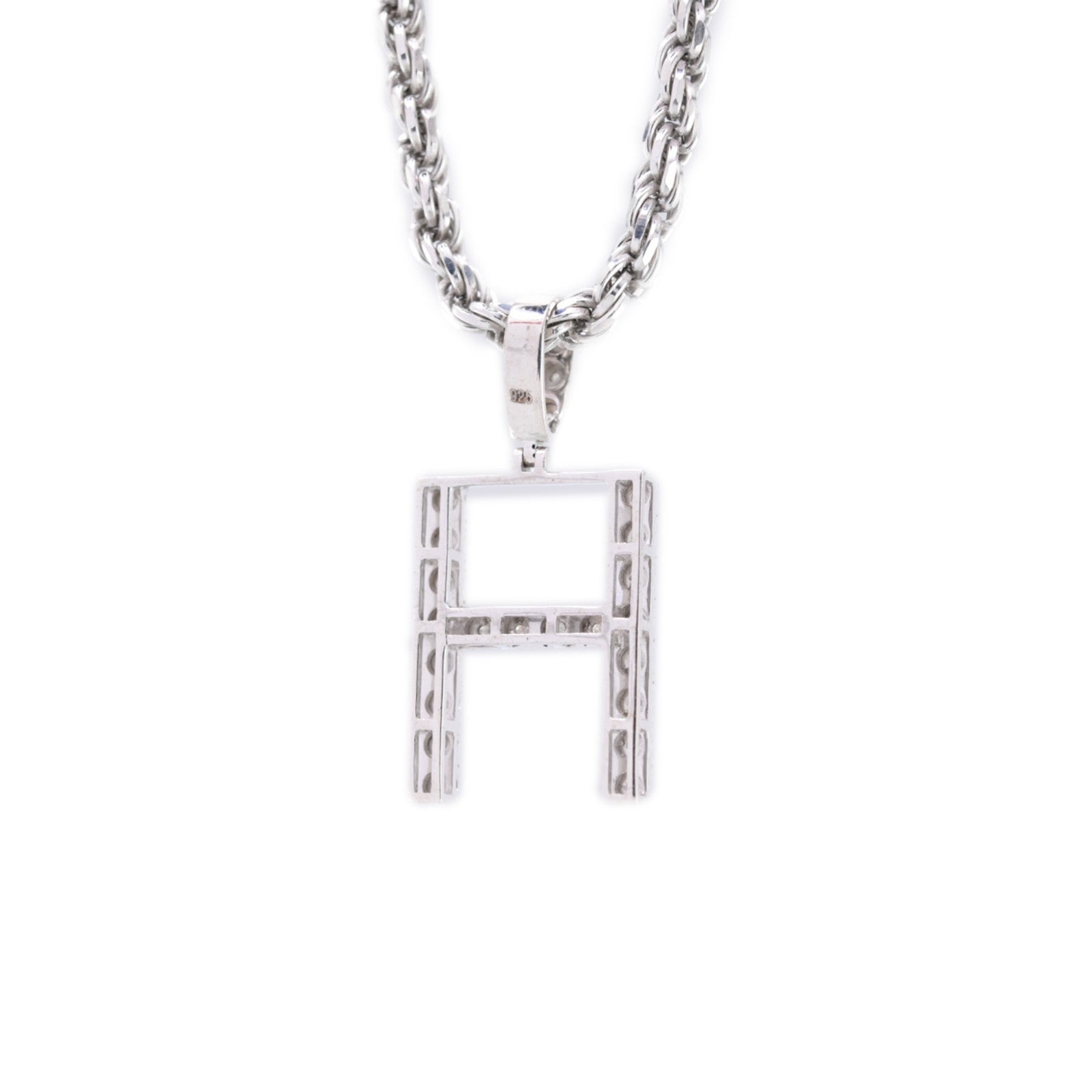 925 Silver Natural 0.15 CTW Diamond Initial Alphabet "H" Pendant 2g Unisex Charm