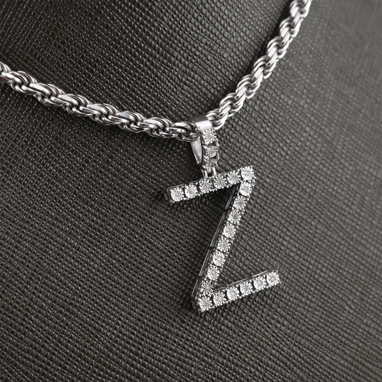 925 Silver Natural 0.15 CTW Diamond Initial Alphabet "Z" Pendant 2g Unisex Charm