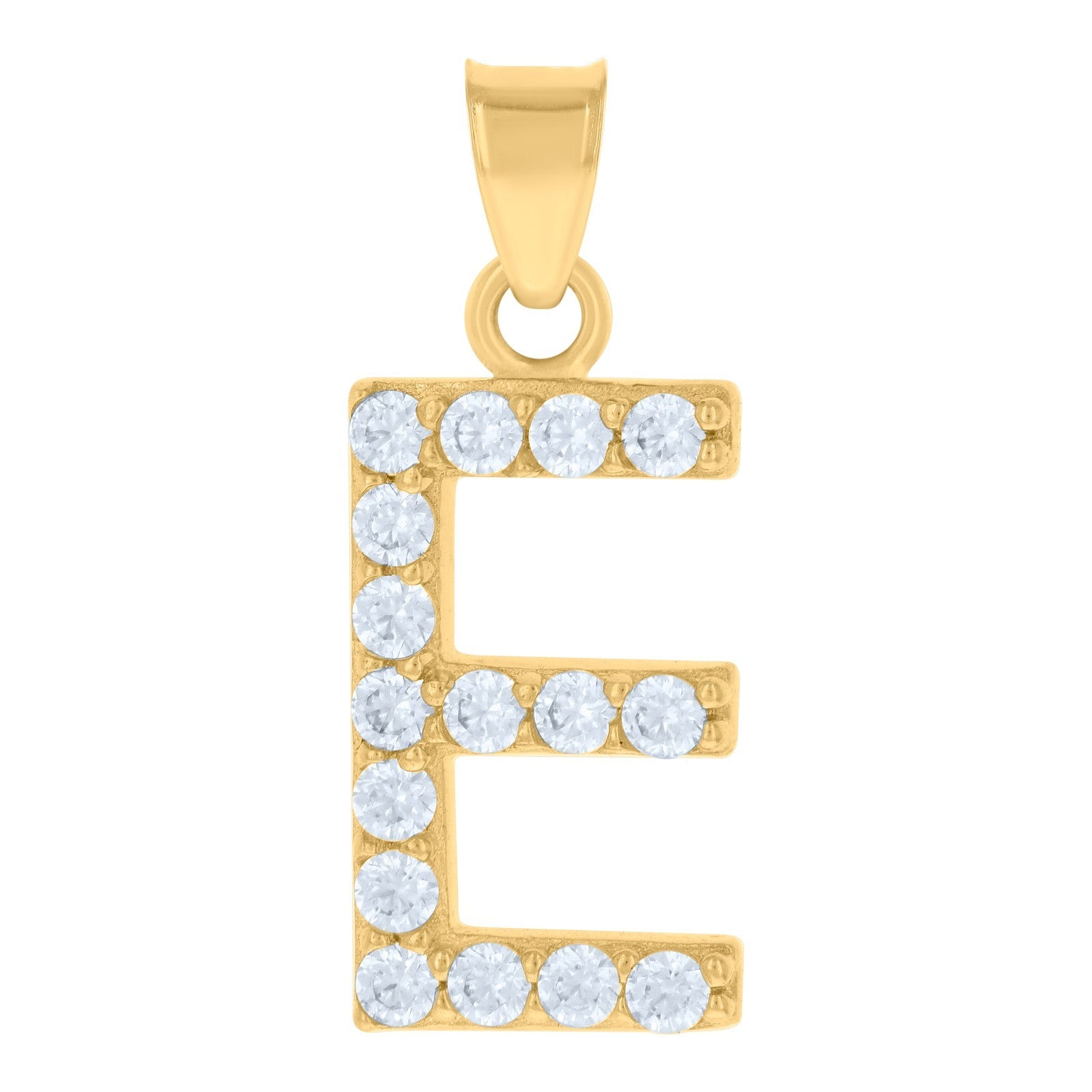 10k Yellow Gold Cubic Zirconia Initial Letter "E" Pendant Alphabet Unisex Charm