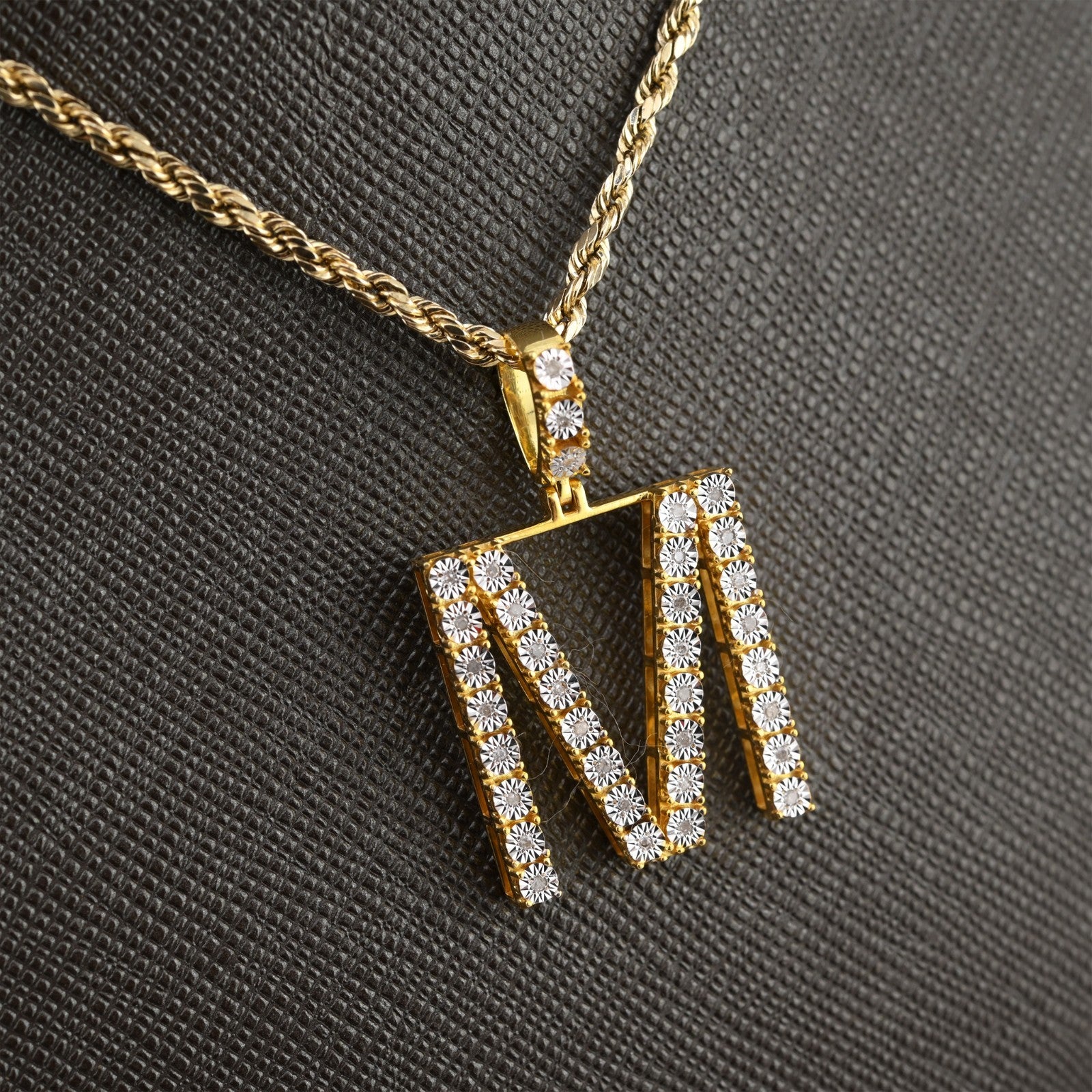 925 Yellow Natural 0.15 CTW Diamond Initial Alphabet "M" Pendant 2g Unisex Charm