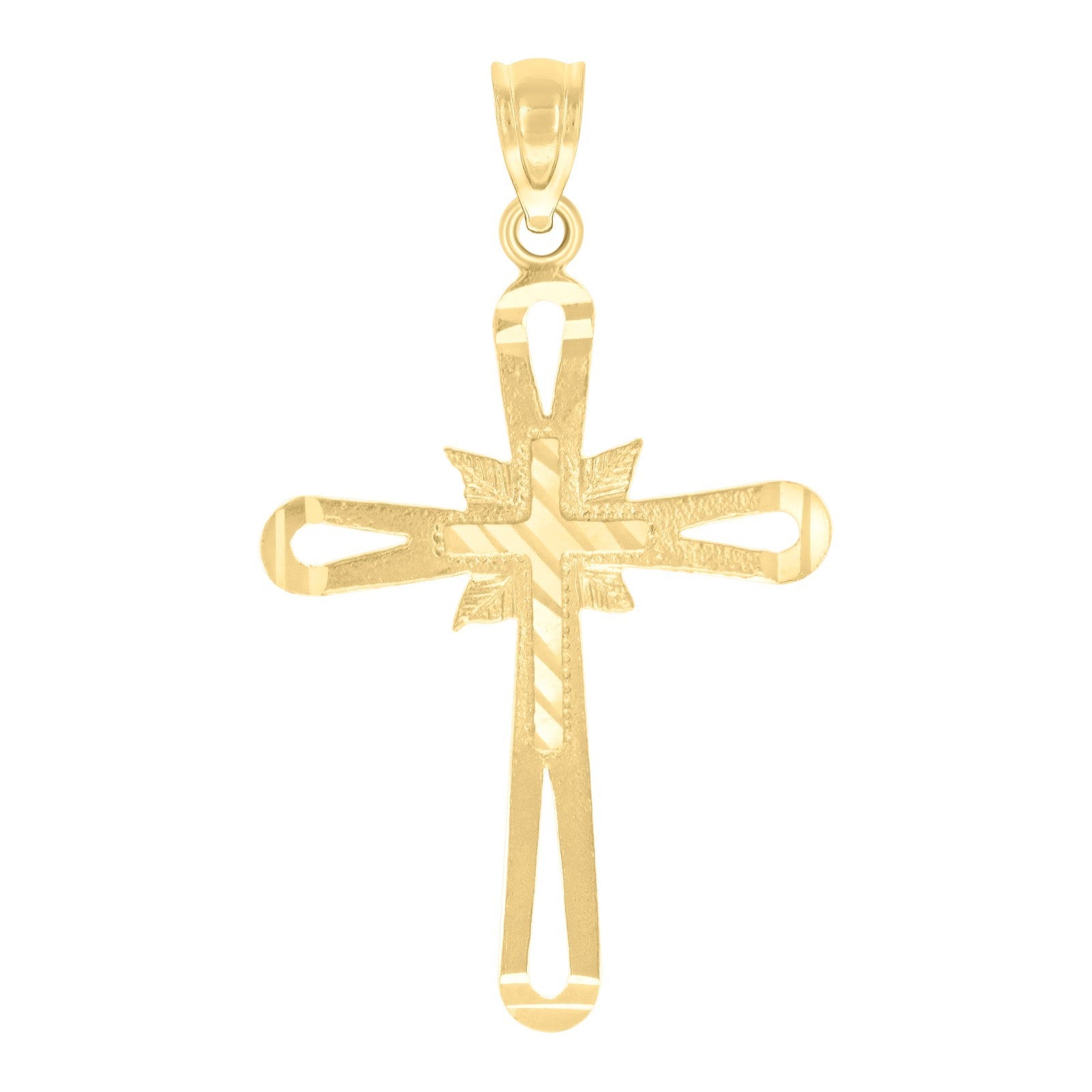 10k Yellow Gold Mens Womens Diamond Cut Cross Religious Charm 1.38gms Pendant