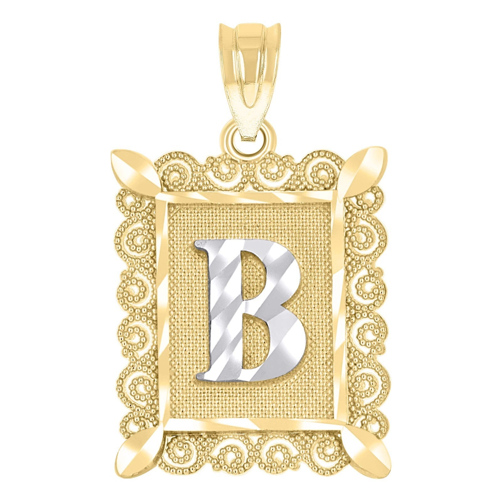 10k Yellow & White Gold Initial Letter "B" Pendant 1g Alphabet Unisex Charm