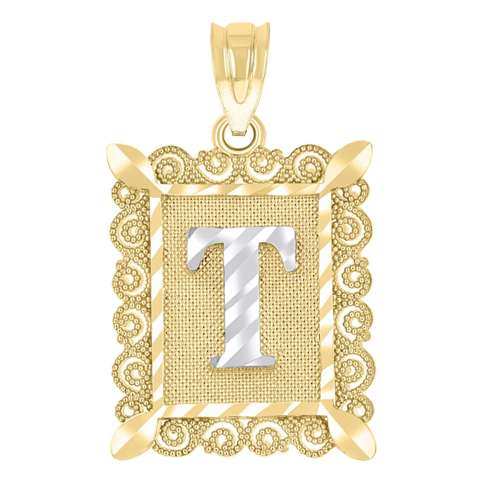 10k Yellow & White Gold Initial Letter "T" Pendant 1g Alphabet Unisex Charm