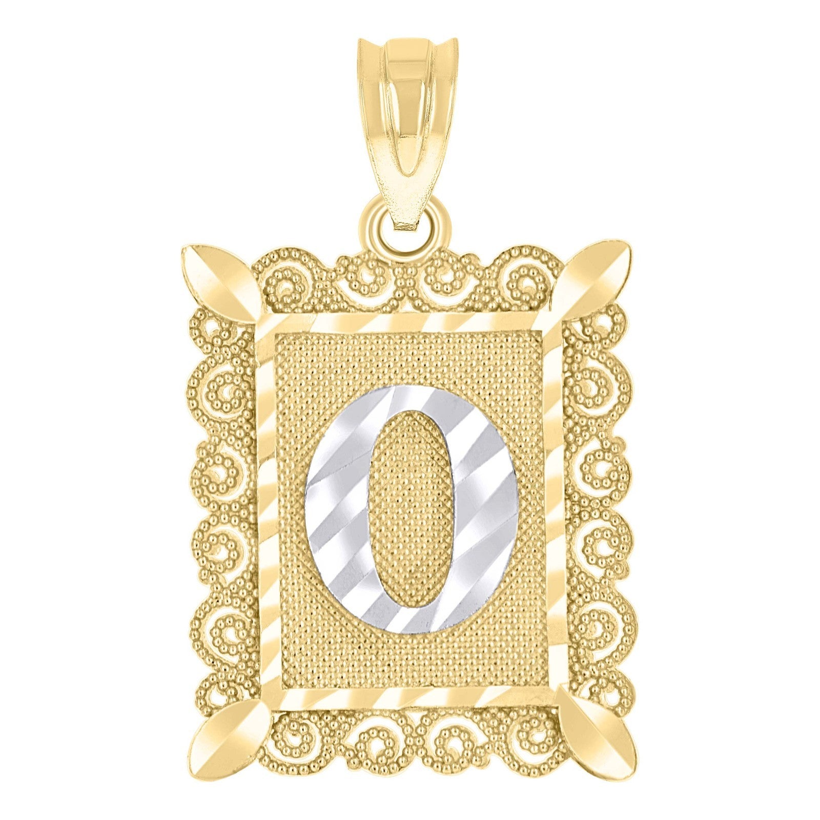 10k Yellow & White Gold Initial Letter "O" Pendant 1g Alphabet Unisex Charm