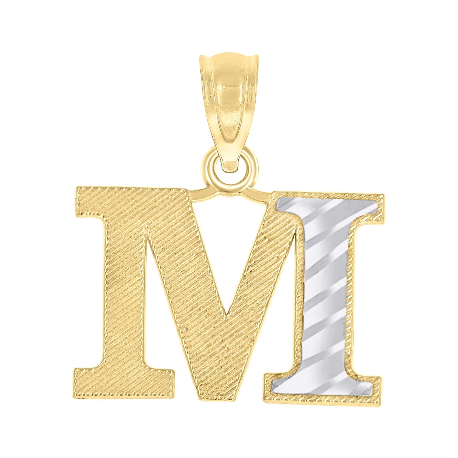 10k Yellow & White Gold Initial Letter "M" Pendant 0.9g Alphabet Unisex Charm