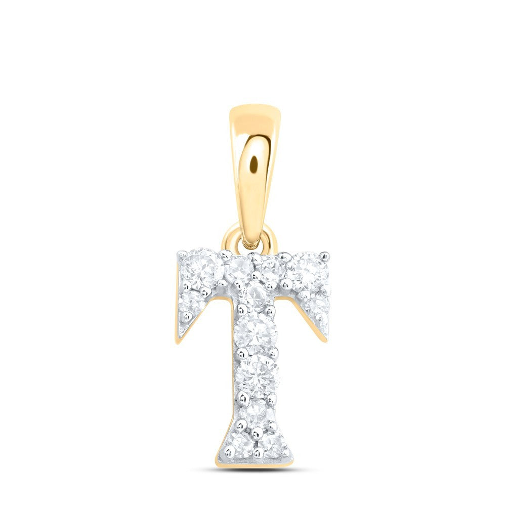 0.11CTW Natural Diamond 0.33g 10k Yellow Gold Initial "T" Pendant Letter Charm