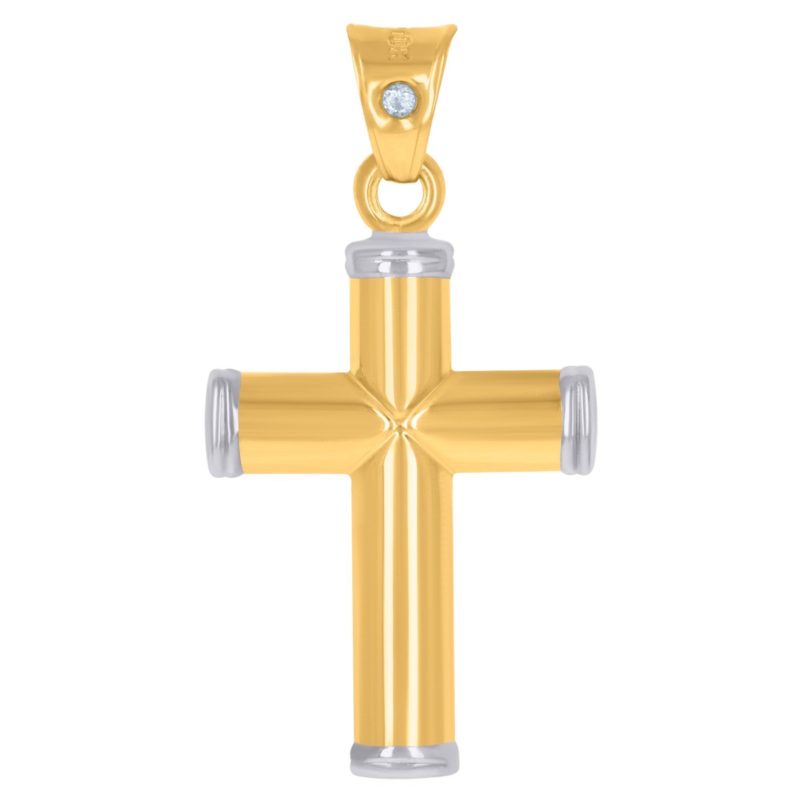 10k Yellow & White Gold Unisex Polished Cross Religious Charm Pendant 1.3gms