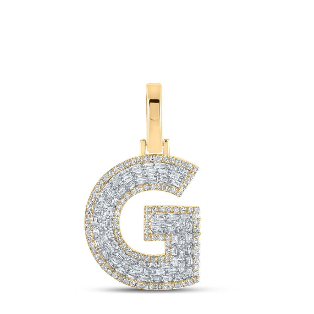 10k Yellow Gold Mens 0.57 CTW Baguette Diamond Initial "G" Charm 2.22g Pendant
