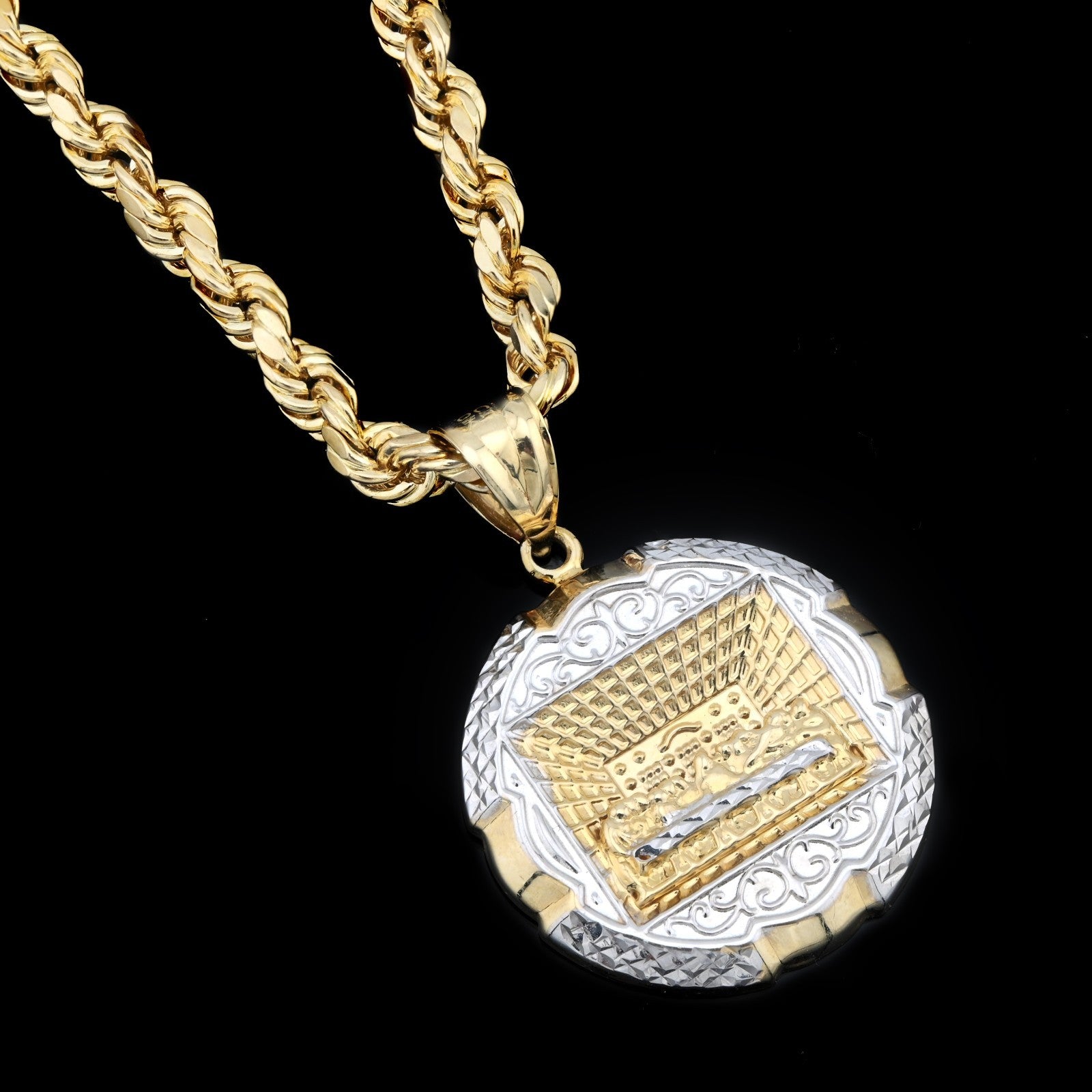 10K Yellow Gold Men Last Supper Apostles Pendant 1.35" 2 Tone Diamond Cut Charm