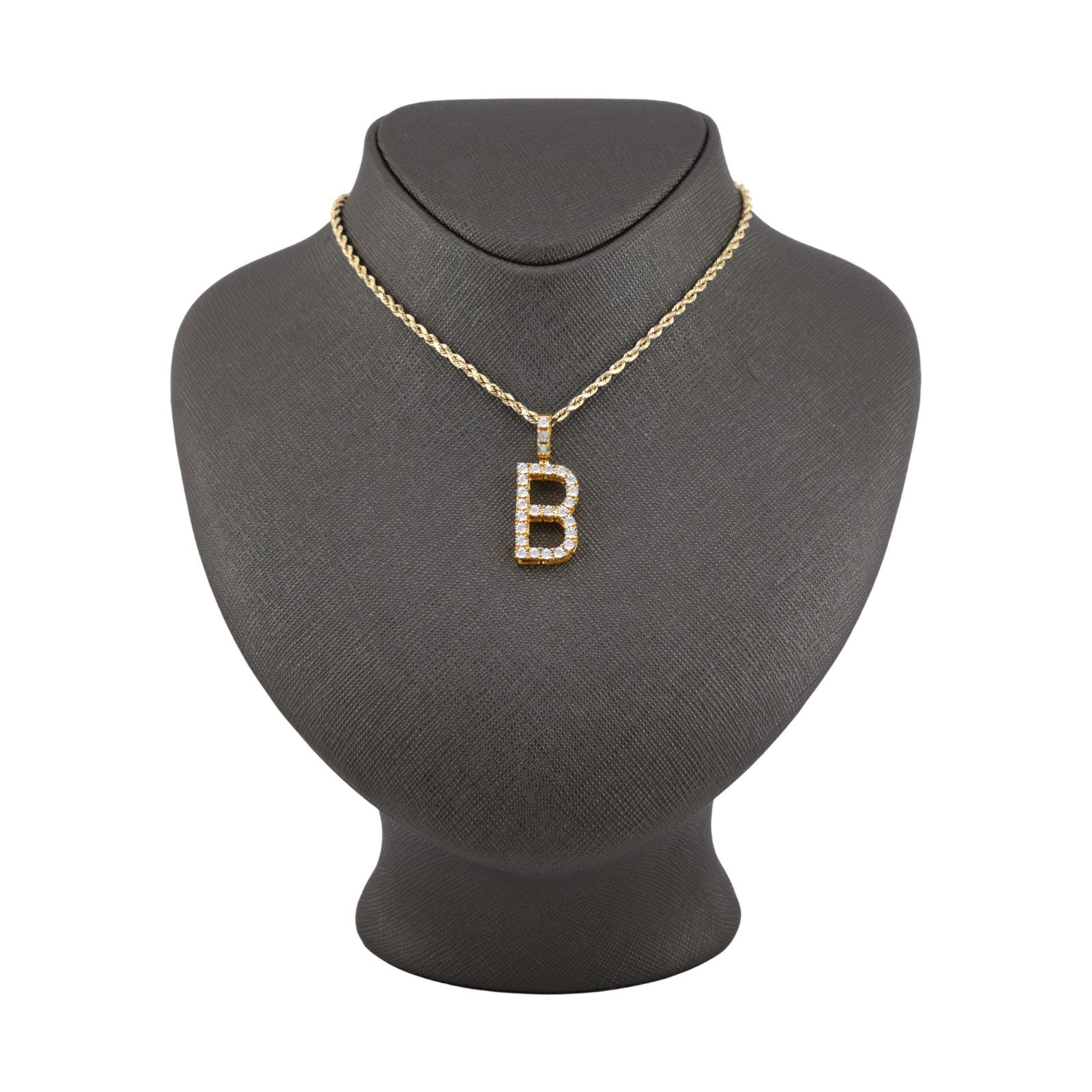 925 Yellow Natural 0.15 CTW Diamond Initial Alphabet "B" Pendant 2g Unisex Charm