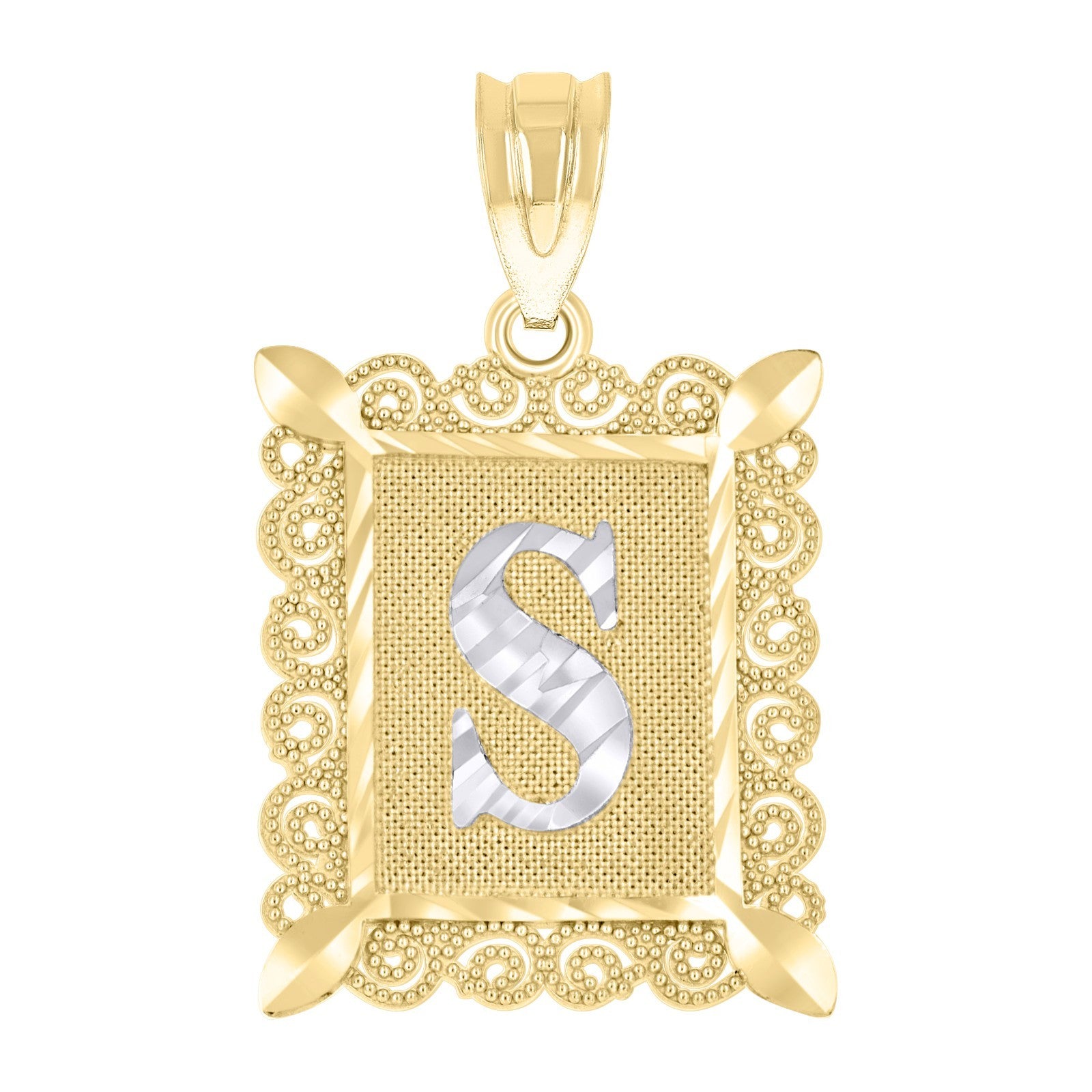 10k Yellow & White Gold Initial Letter "S" Pendant 2.2g Alphabet Unisex Charm