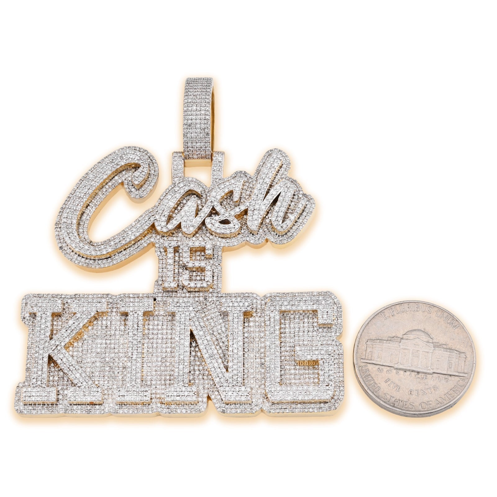 10k Yellow Gold 4.96CTW Pure Diamond "Cash Is King" Pendant Solid Back 37g Charm