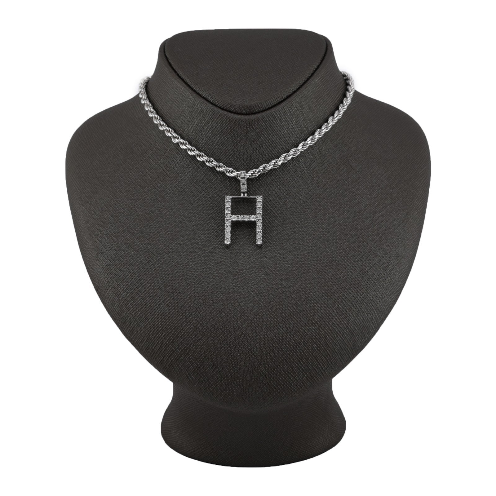 925 Silver Natural 0.15 CTW Diamond Initial Alphabet "H" Pendant 2g Unisex Charm