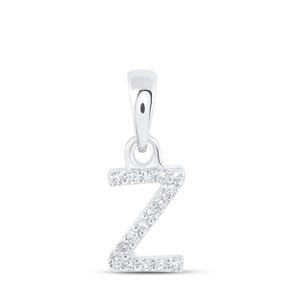 0.03CTW Natural Diamond 0.34g 10k White Gold Initial "Z" Pendant Letter Charm