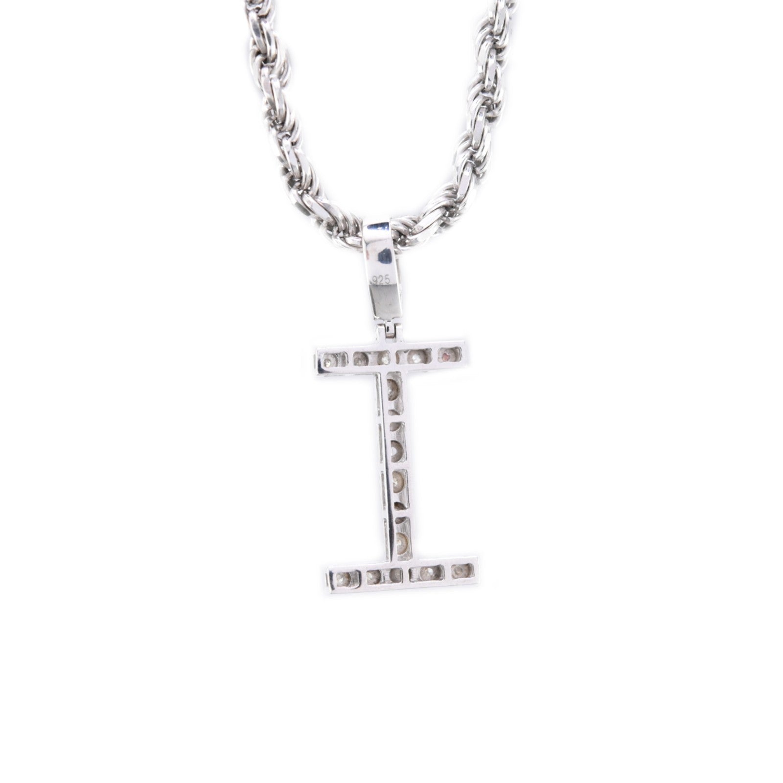 925 Silver Natural 0.15 CTW Diamond Initial Alphabet "I" Pendant 2g Unisex Charm