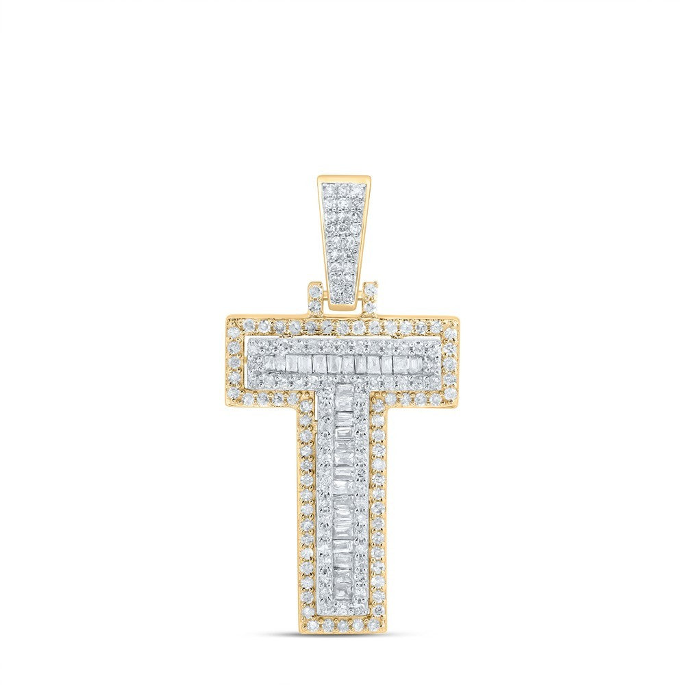 10k Yellow Gold Mens 0.64 CTW Natural Diamond Initial "T" Charm 2.91g Pendant