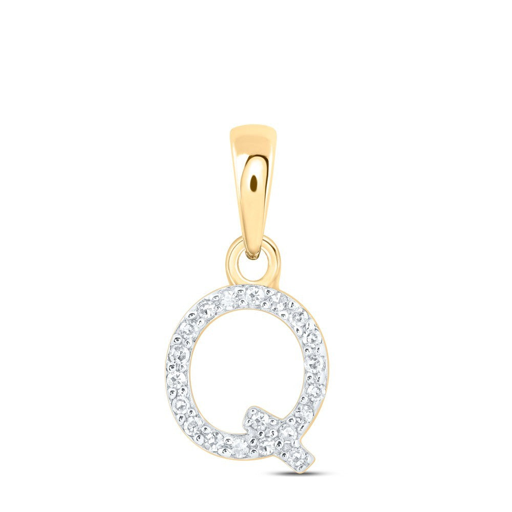 0.04CTW Natural Diamond 0.42g 10k Yellow Gold Initial "Q" Pendant Letter Charm