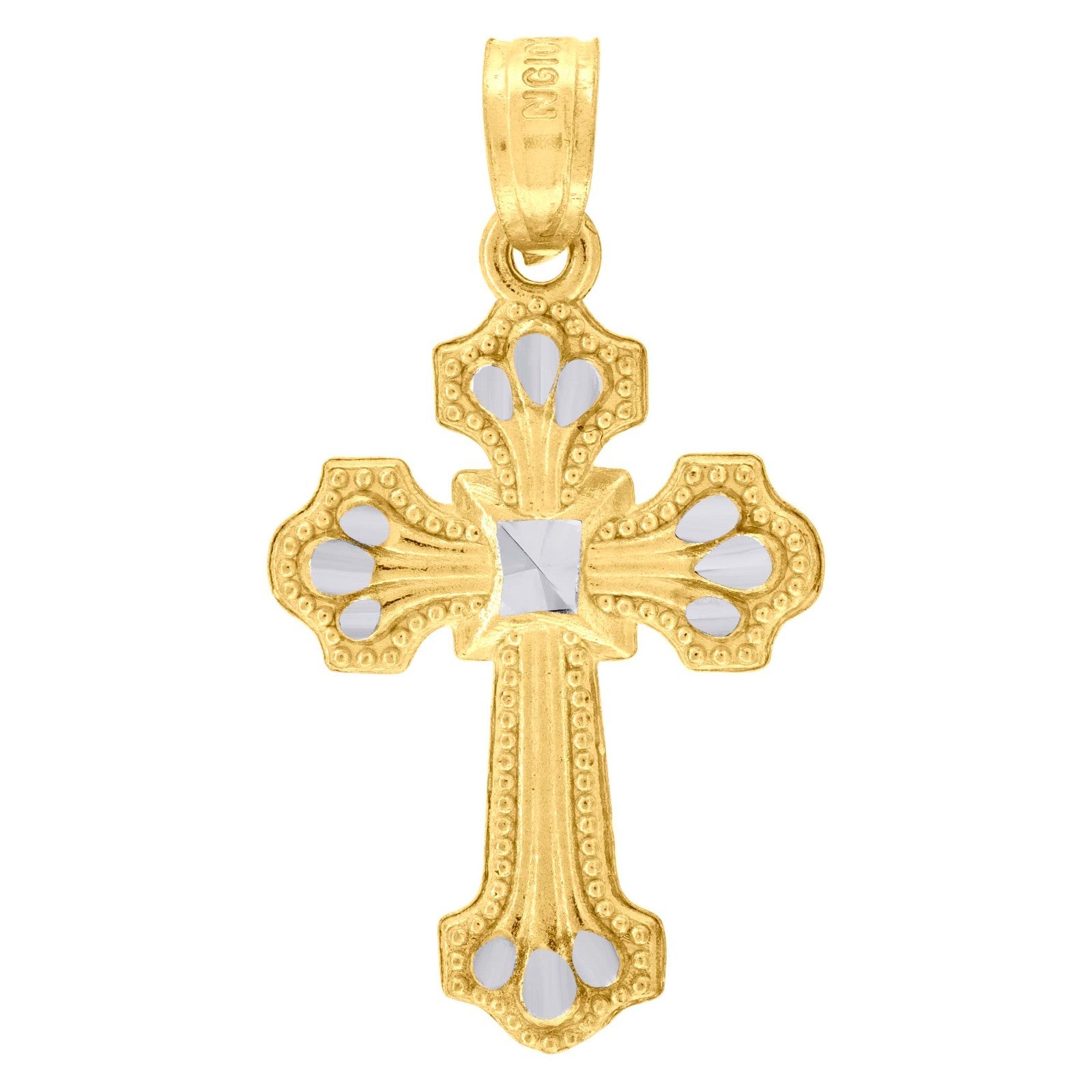 10k Yellow & White Gold Womens Mens Cross Religious Charm Pendant 0.9gms