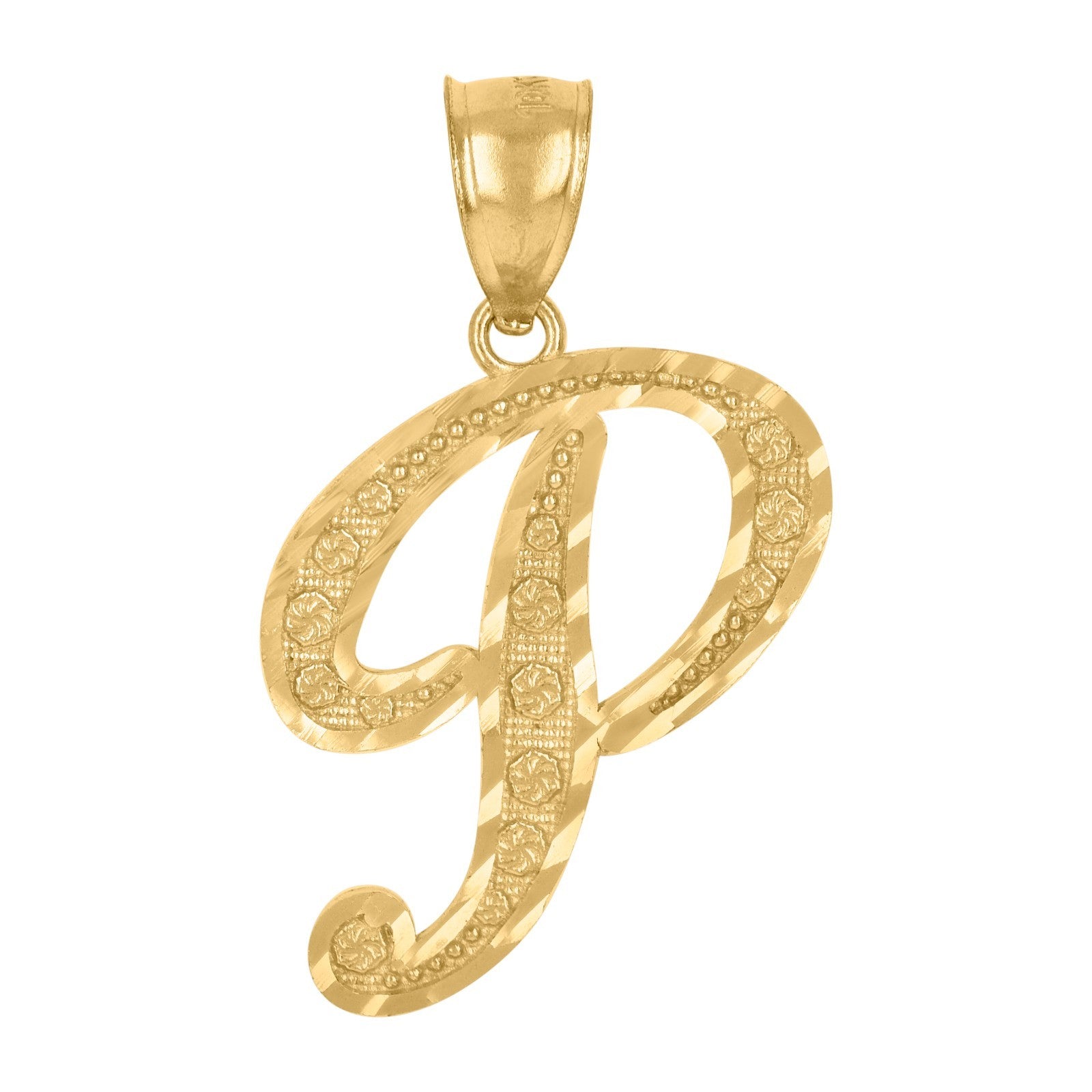 10k Yellow Gold Floral Initial Letter "P" Pendant 1.6g Alphabet Unisex Charm