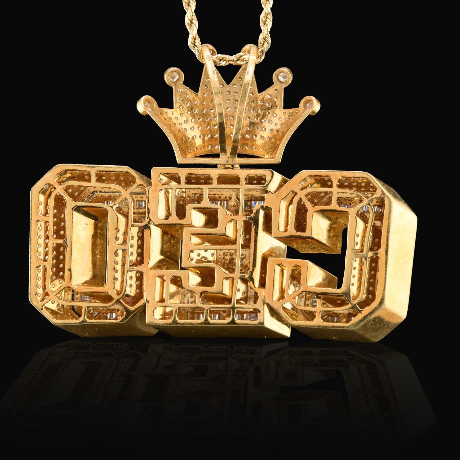 10k Yellow Gold 16CTW Round/Baguette Diamond CEO w/ Crown Bail Pendant 46.8gms