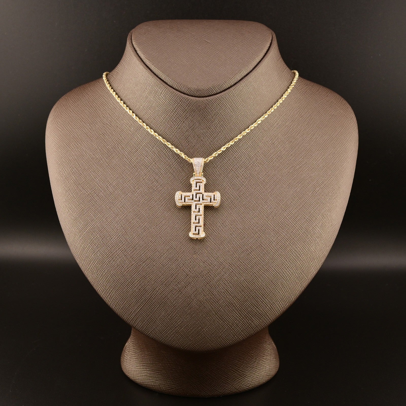 10k Yellow Gold 0.7CTW Natural Round Diamond Cross Religious Pendant 6.3g Charm