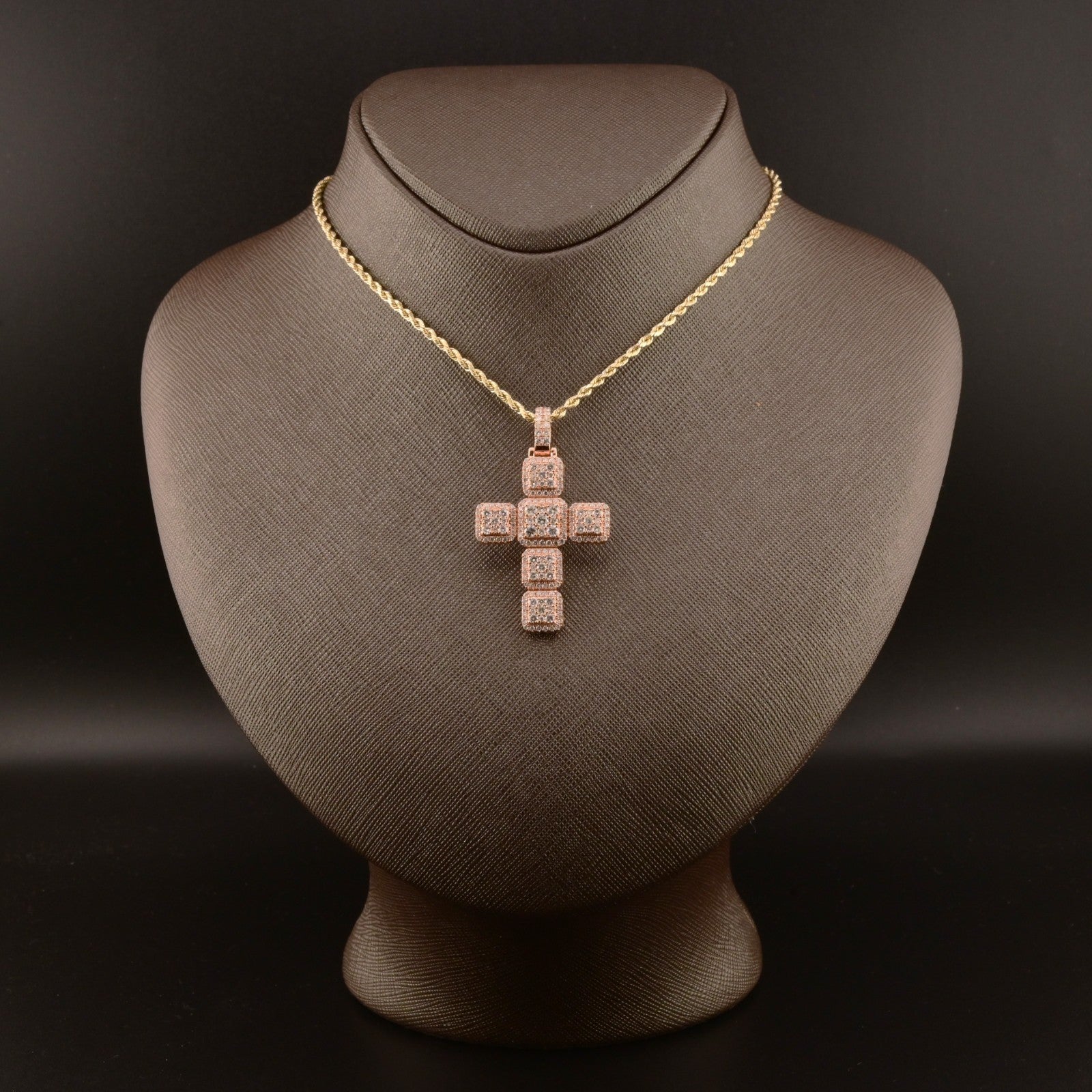 14k Rose Gold 3.03CTW Natural Round Diamond Cross Religious Pendant 6.7g Charm
