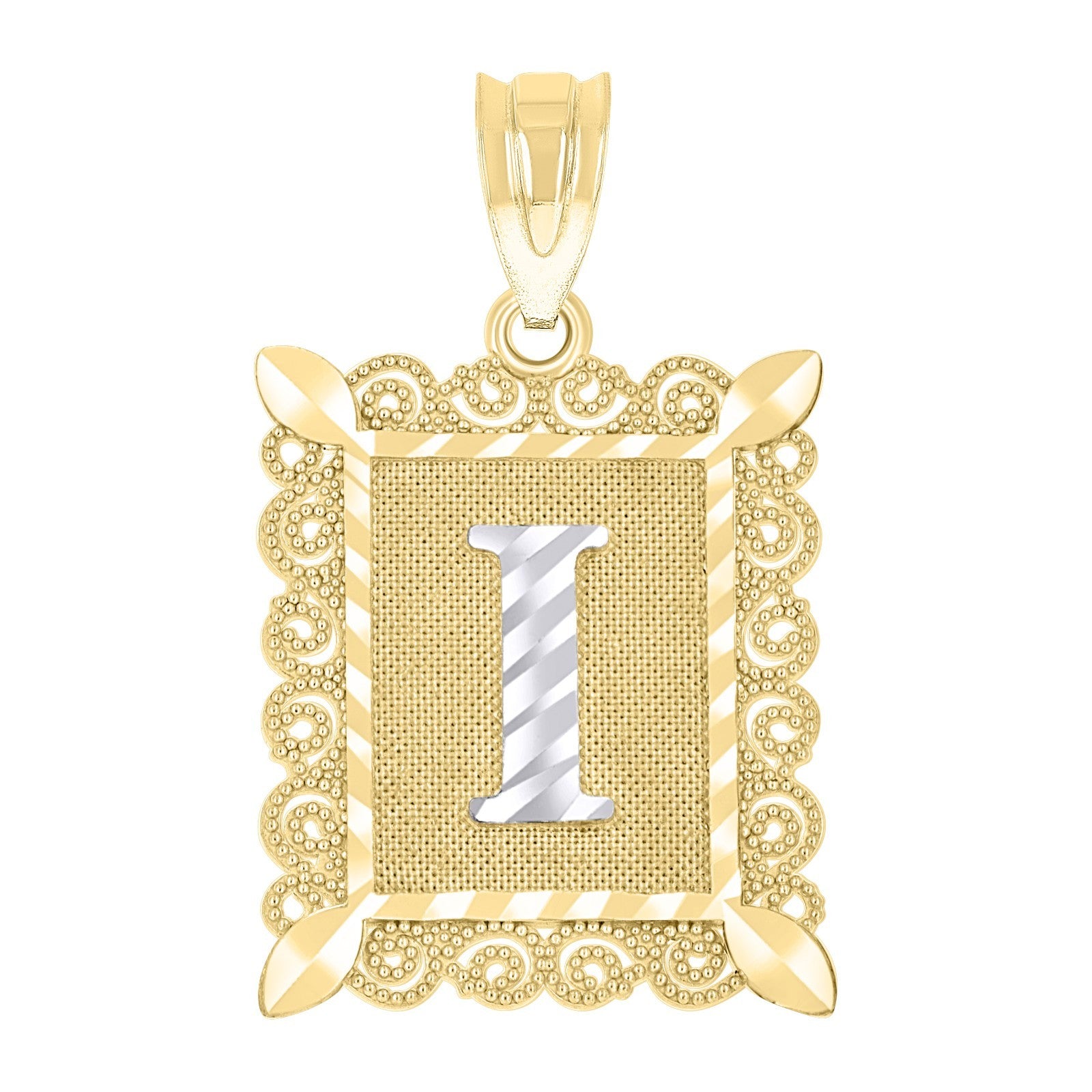 10k Yellow & White Gold Initial Letter "I" Pendant 2.2g Alphabet Unisex Charm